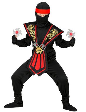 Widmann S.r.l. Kostüm Ninja Kostüm mit Zubehör für Kinder - Rot Schwarz, Japan Krieger Kämpfer Anzug