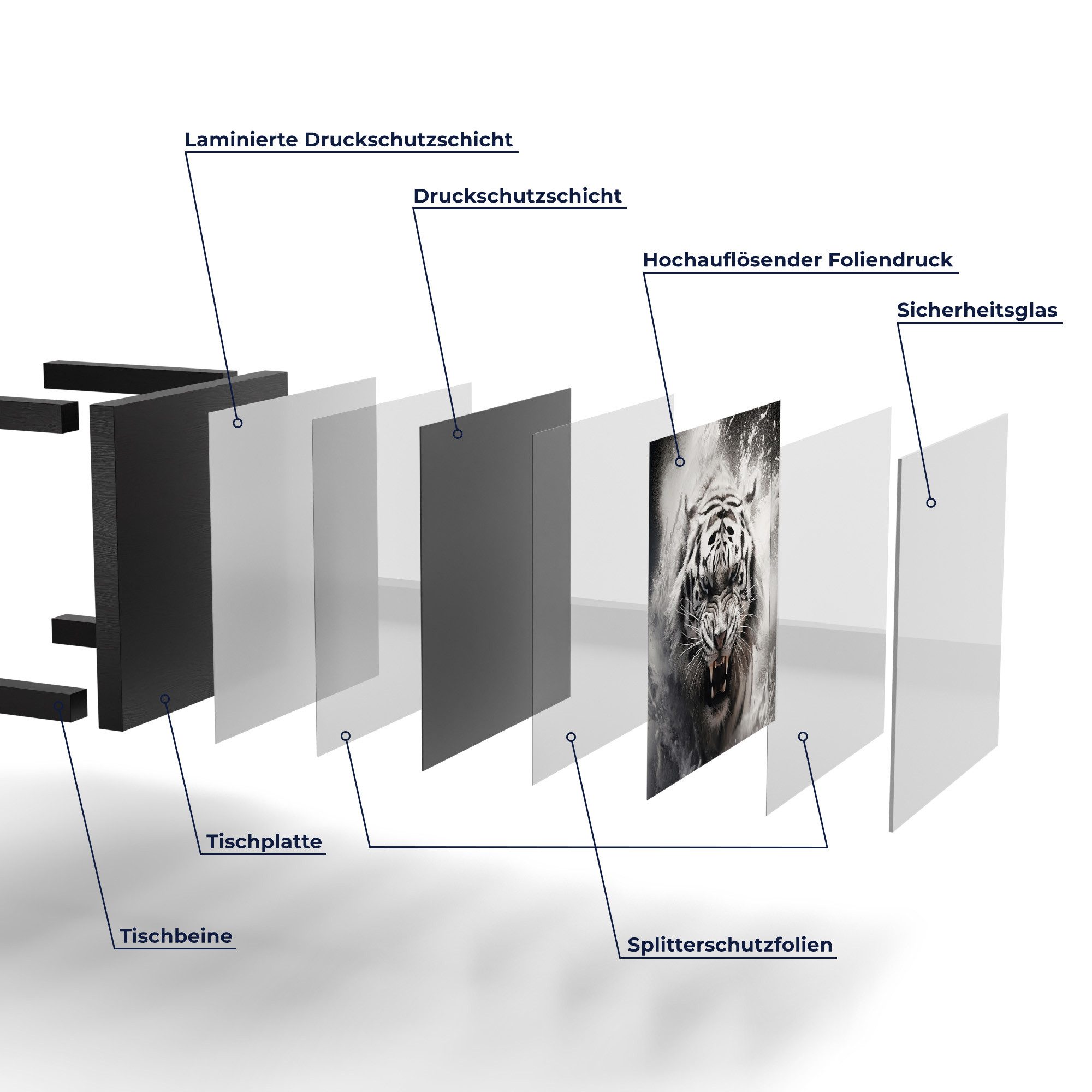 DEQORI Couchtisch 'Wasserschlag des Tigers', Glas Beistelltisch Glastisch modern