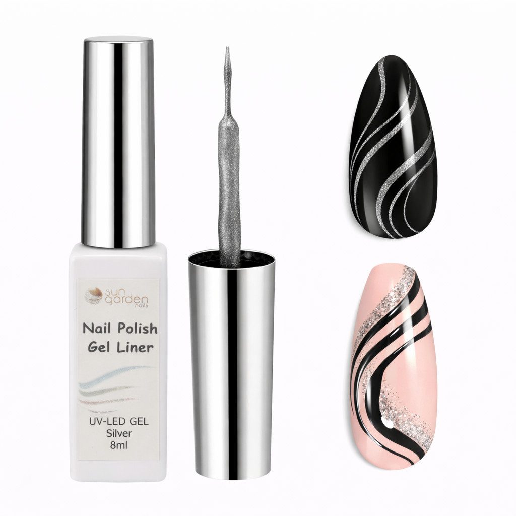 Sun Garden Nails Gel-Nagellack Nail Polish Nail Liner Silver 8ml – Präziser Nailart-Lack, UV Nagellack-Nail Liner für feine Linien, Muster und kreative Designs