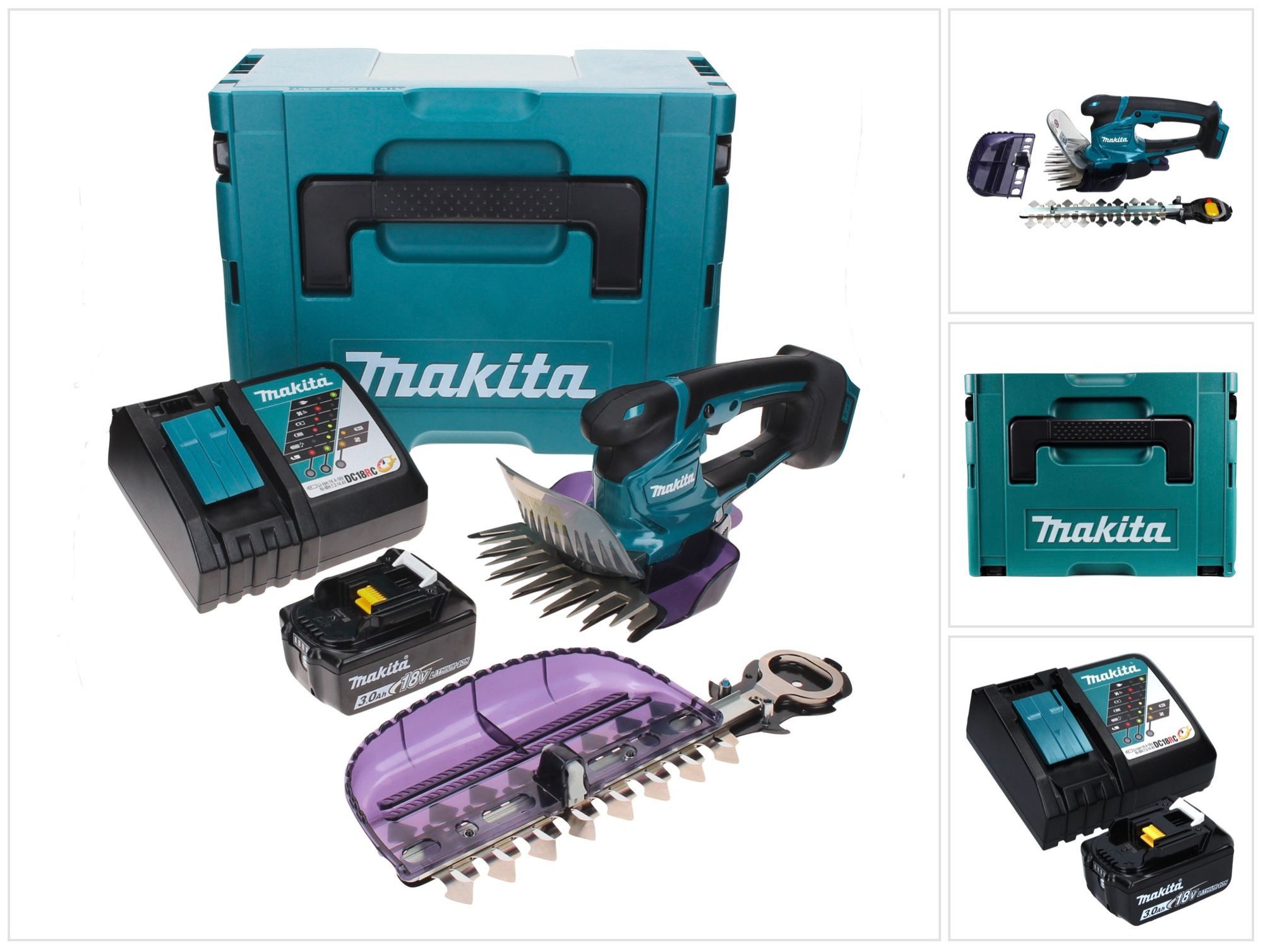 Makita Akku-Grasschere DUM 604 RF1XJ Akku Grasschere 18 V mit Gras- und Strauchscherblatt