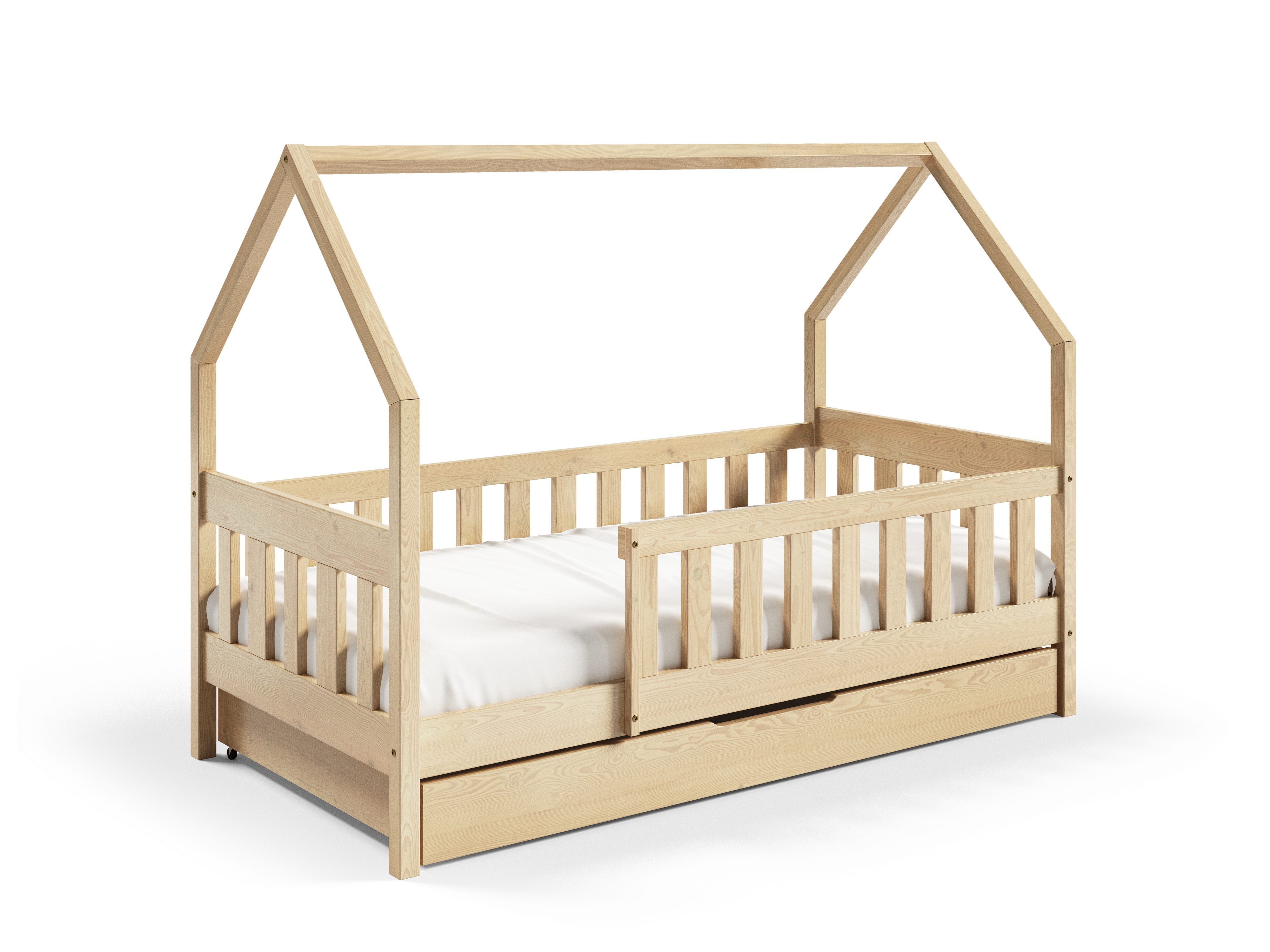 Masseno Einzelbett BELLA 80x160 cm mit Schublade Kinderbett Massivholz Kieferfarben