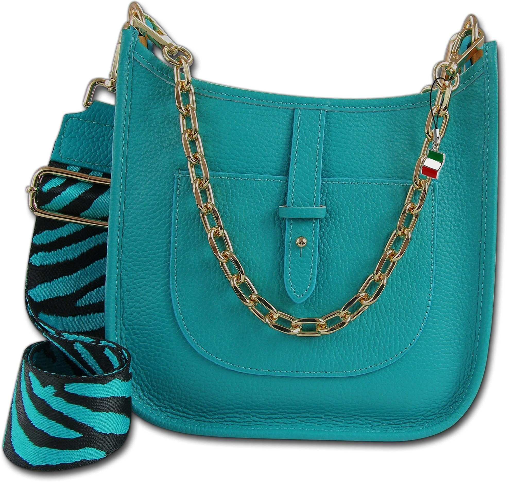 FLORENCE Umhängetasche Florence Umhängetasche Citytasche (Umhängetasche, Umhängetasche), Damen, Jugend Tasche Echtleder türkis, Made-In Italy