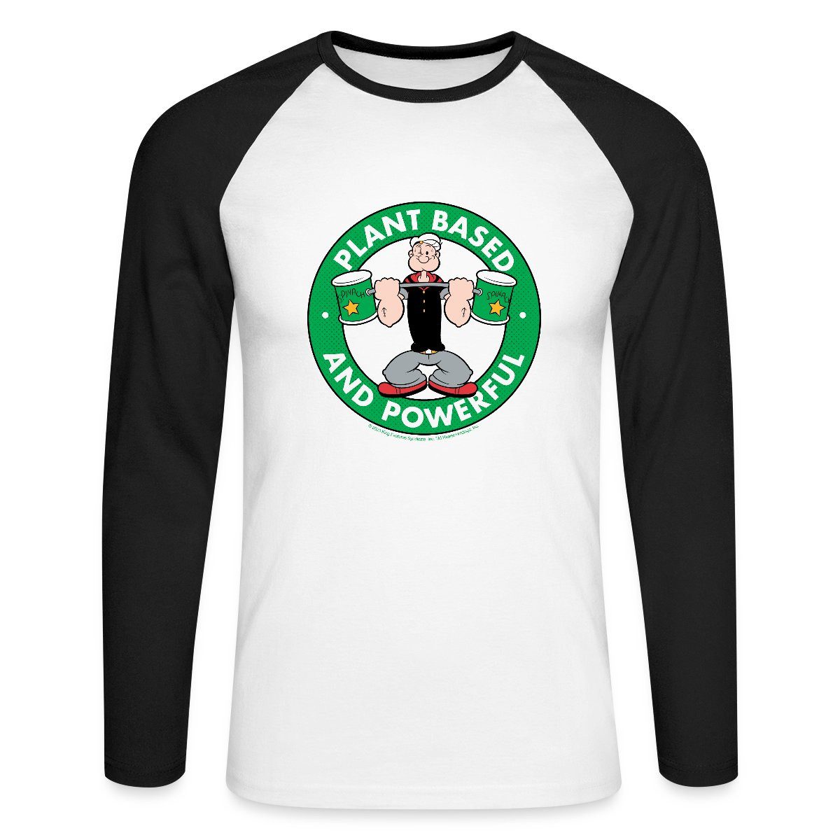 Spreadshirt T-Shirt Popeye Logo Plant Based And Powerful Baseball Langarmshirt Herren (1-tlg)
