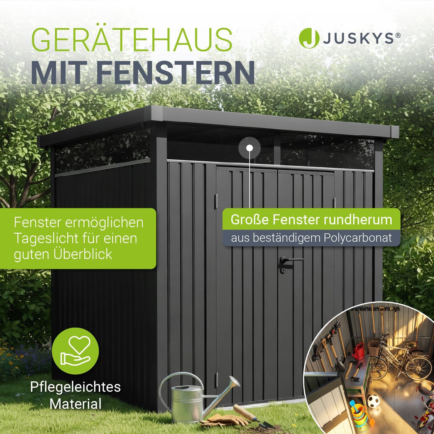 Juskys Gartenhaus Luzern, BxT: 196x254 cm, 5,2 m², Metall, wetterfest, langlebig, Fenster & abschließbare Tür