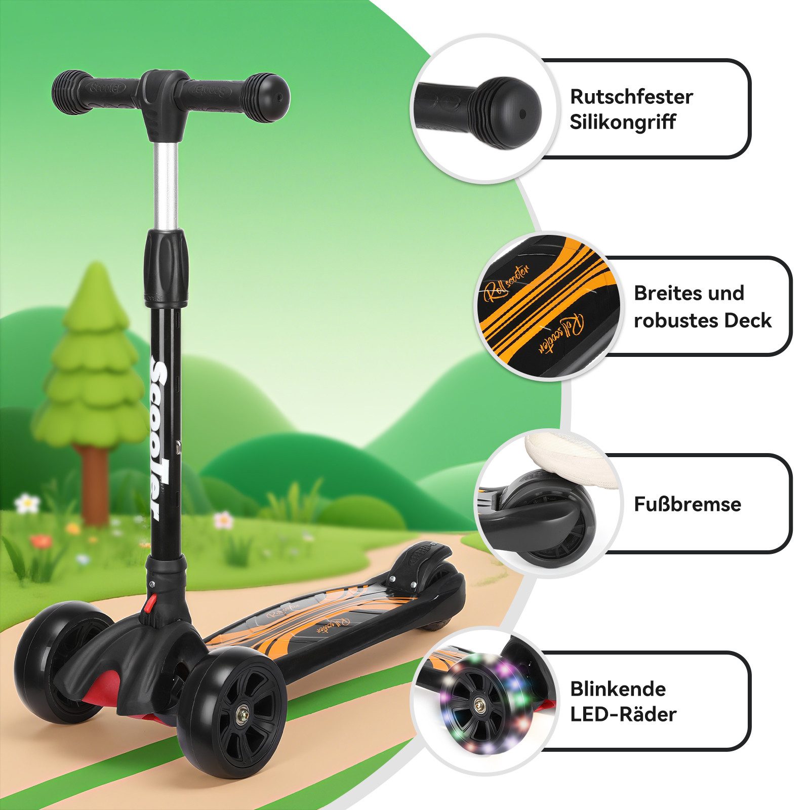 oyajia Cityroller Scooter Roller Kinder Kinderroller Dreiradscooter ab 3 jahre faltbar, (Faltbar Tret-Roller höhenverstellbarer Cityroller), Kinderscooter mit ABEC-9 Kugellager, Belastbar bis zu 100 Kg