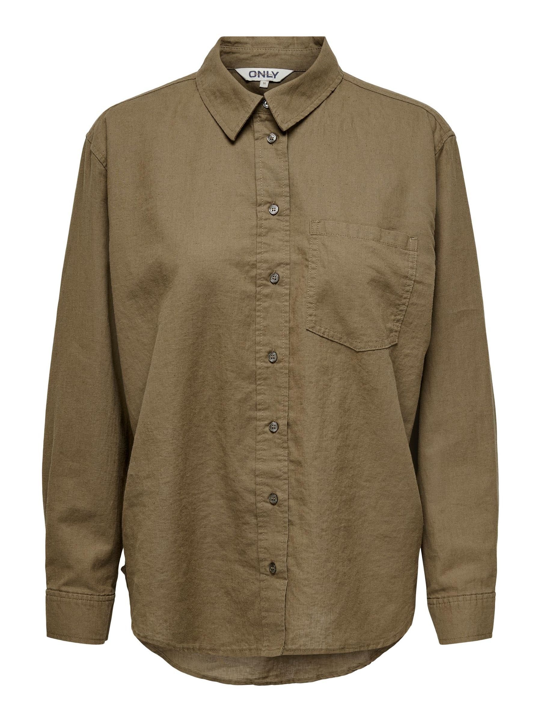 ONLY Blusenshirt Oversized Basic Leinen Business ONLTOKYO für Damen Leinen Regular Fit Knopfleiste Langarm unifarben wärmend