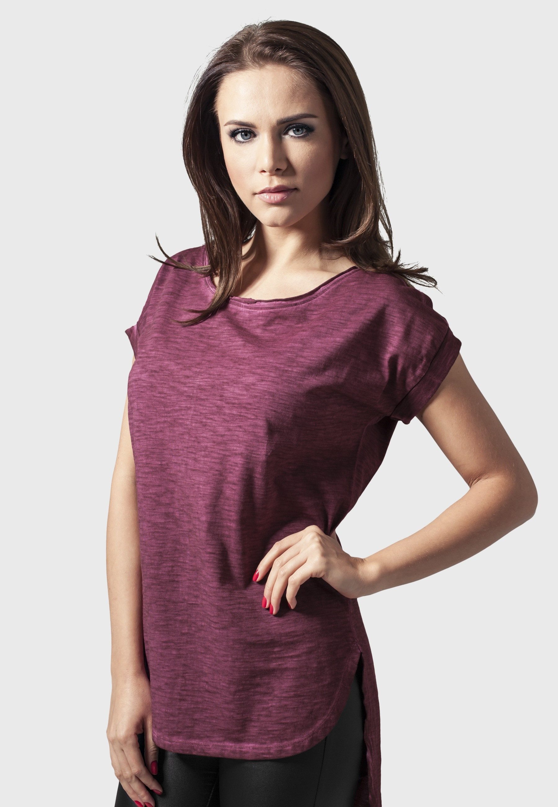 URBAN CLASSICS Kurzarmshirt Urban Classics Damen Ladies Long Back Shaped Spray Dye Tee (1-tlg)
