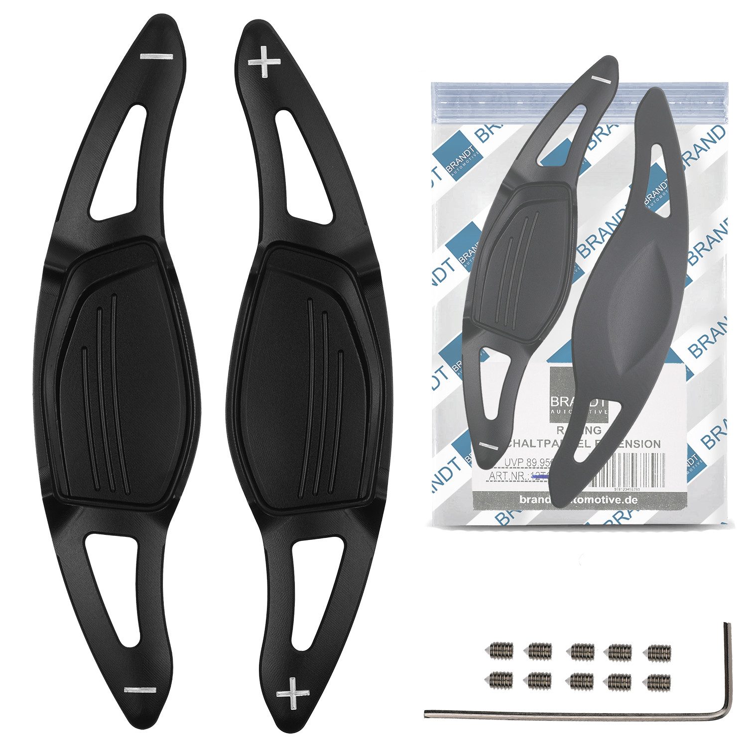 BRANDT AUTOMOTIVE Lenkeradapter Auto Lenkrad Schaltwippen Verlängerung SET Aluminium SCHWARZ, (2-tlg., für AUDI RS3 8VA RS4 B9 RS5 F5 R8 4S RSQ3 F3 RSQ8 4M TTRS FV DSG S)