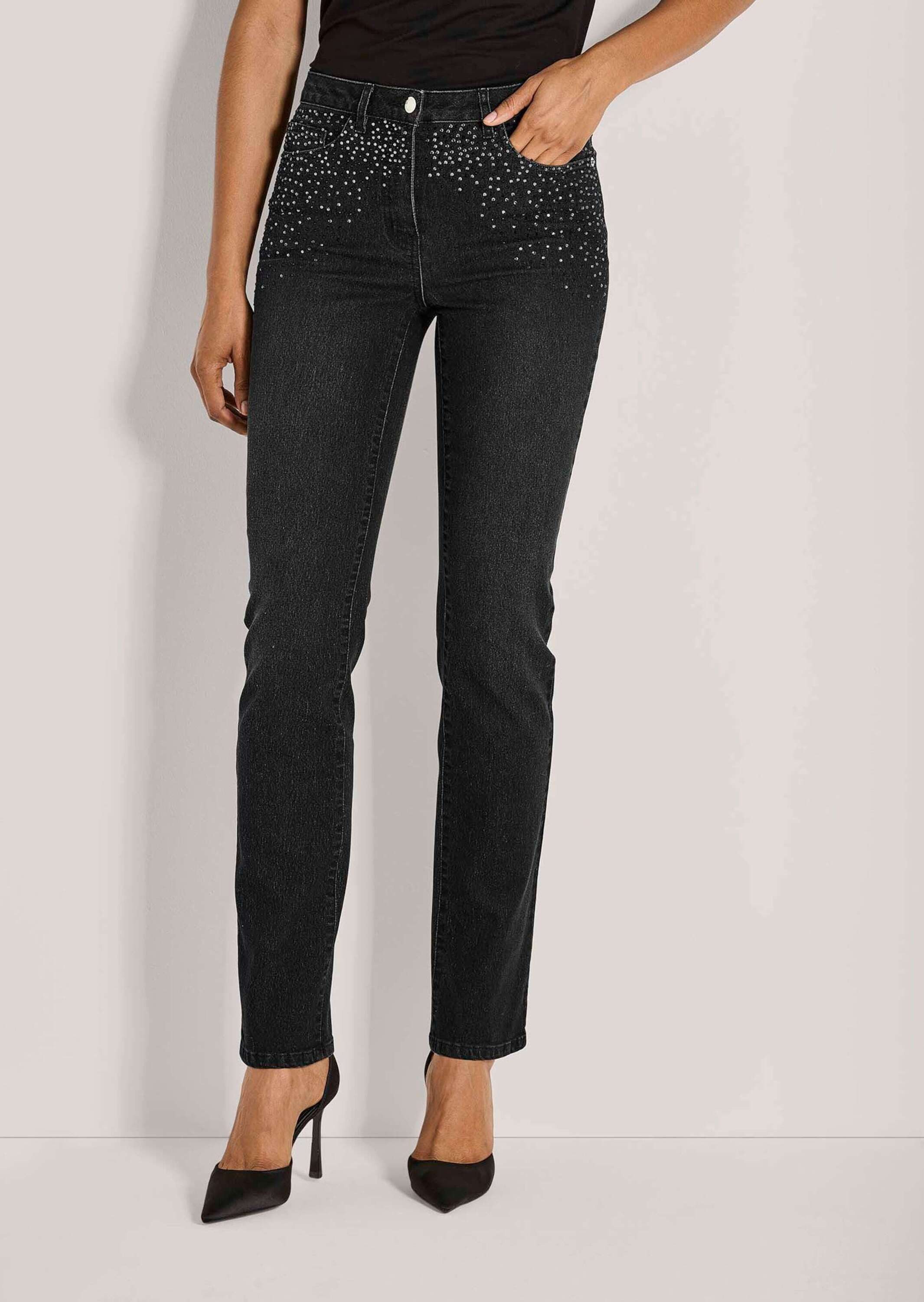 MADELEINE Gerade Джинсы Slim Fit Denim mit Strass Straight Cut mit funkelnden Details, schmales Bein