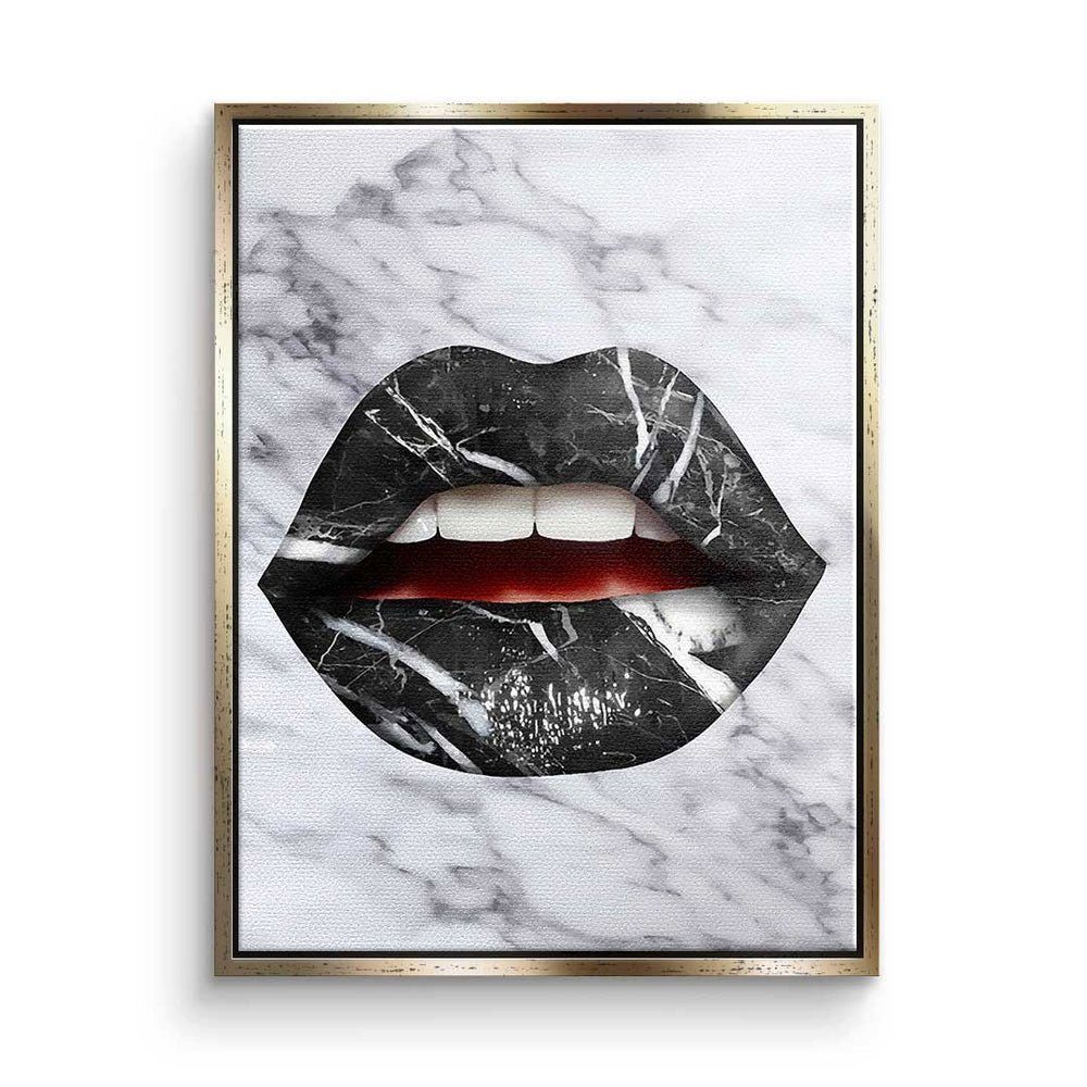 DOTCOMCANVAS® Leinwandbild, Premium Leinwandbild - Pop Art - Lippen X Marmor - modernes Wandbild goldener Rahmen | Leinwandbilder