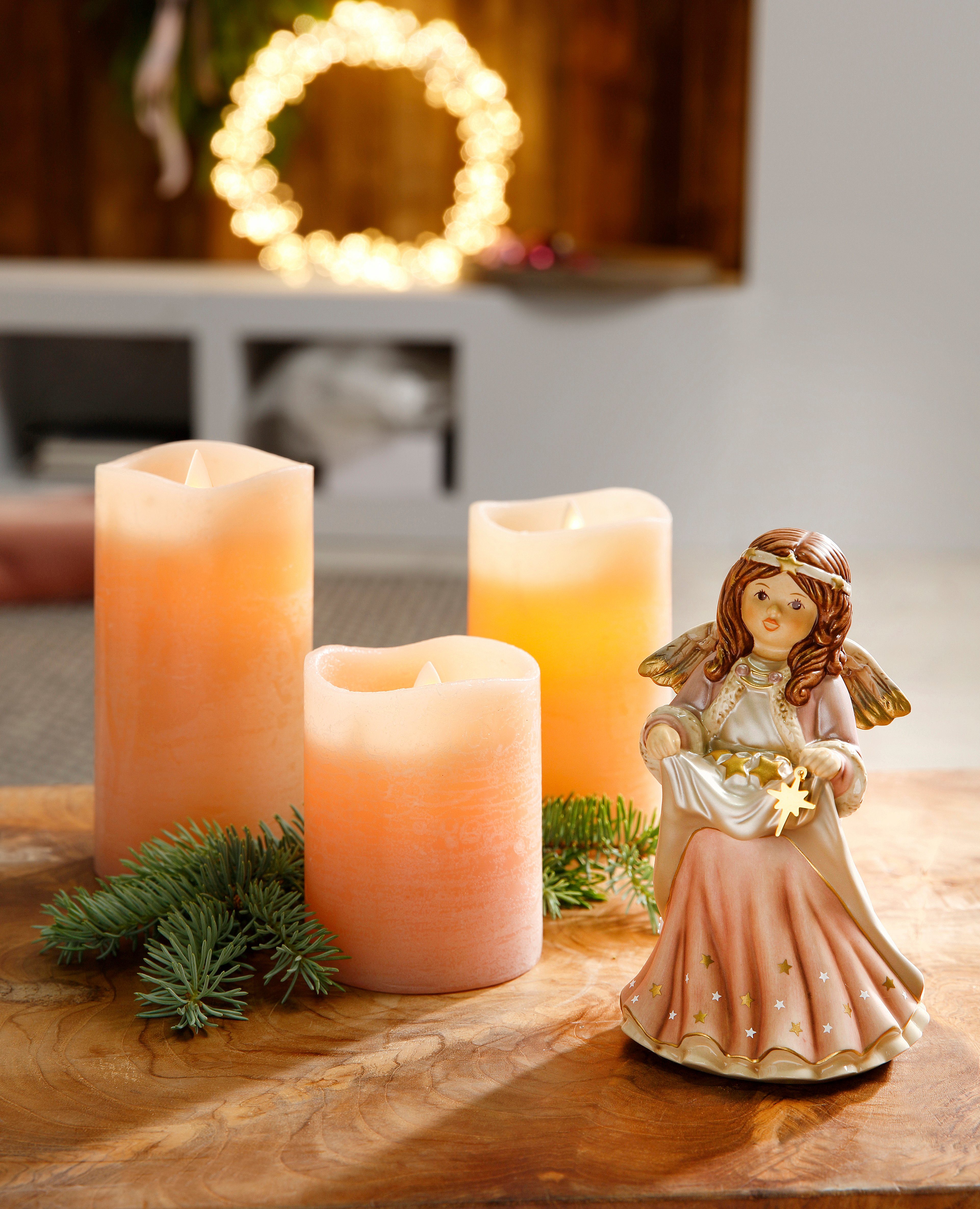 aus Weihnachtsdeko beweglicher Echtwachs, (Set, mit 3-tlg), LED-Kerze Flamme rose meliert Star-Max