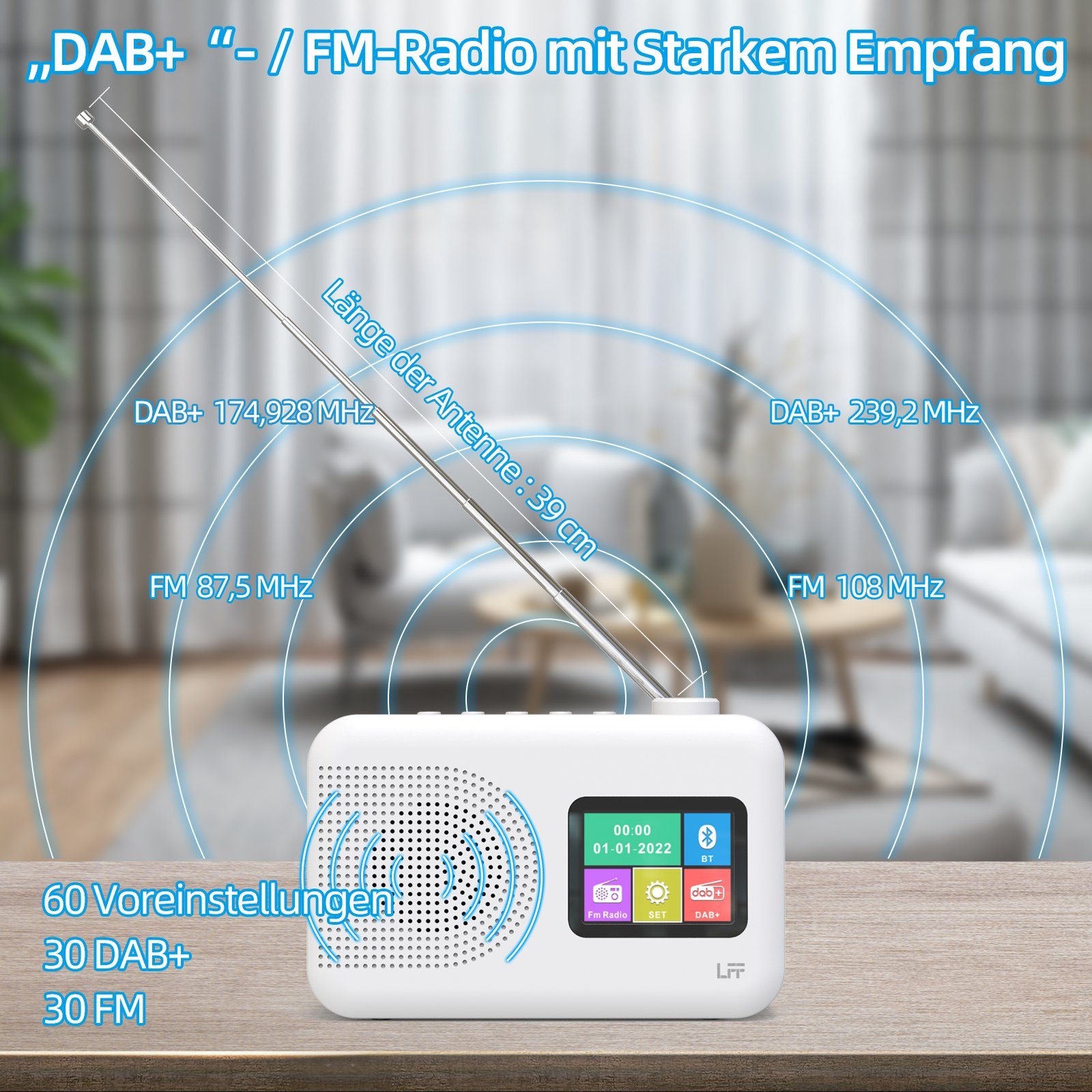 UKW Bluetooth mit Radio Weiß Farbdisplay Digitalradio RDS mit awortek Digitalradio (DAB) DAB