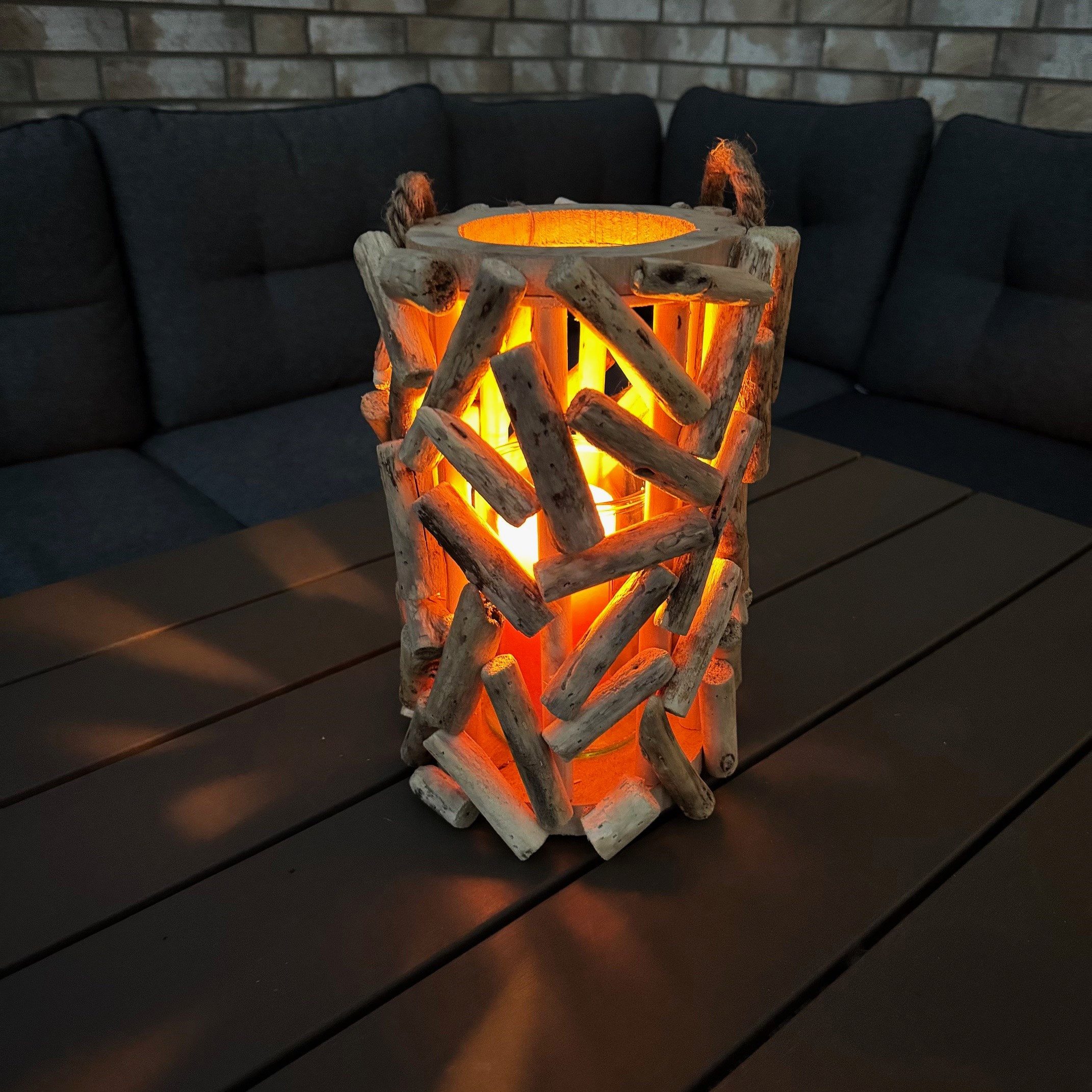 Online-Fuchs Windlicht - Laterne aus Treibholz mit Подсвечник aus Glas (18 oder 29 cm groß, für Teelichter oder Stumpenkerzen), Deko für Wohnzimmer und geschützten Outdoor Bereich