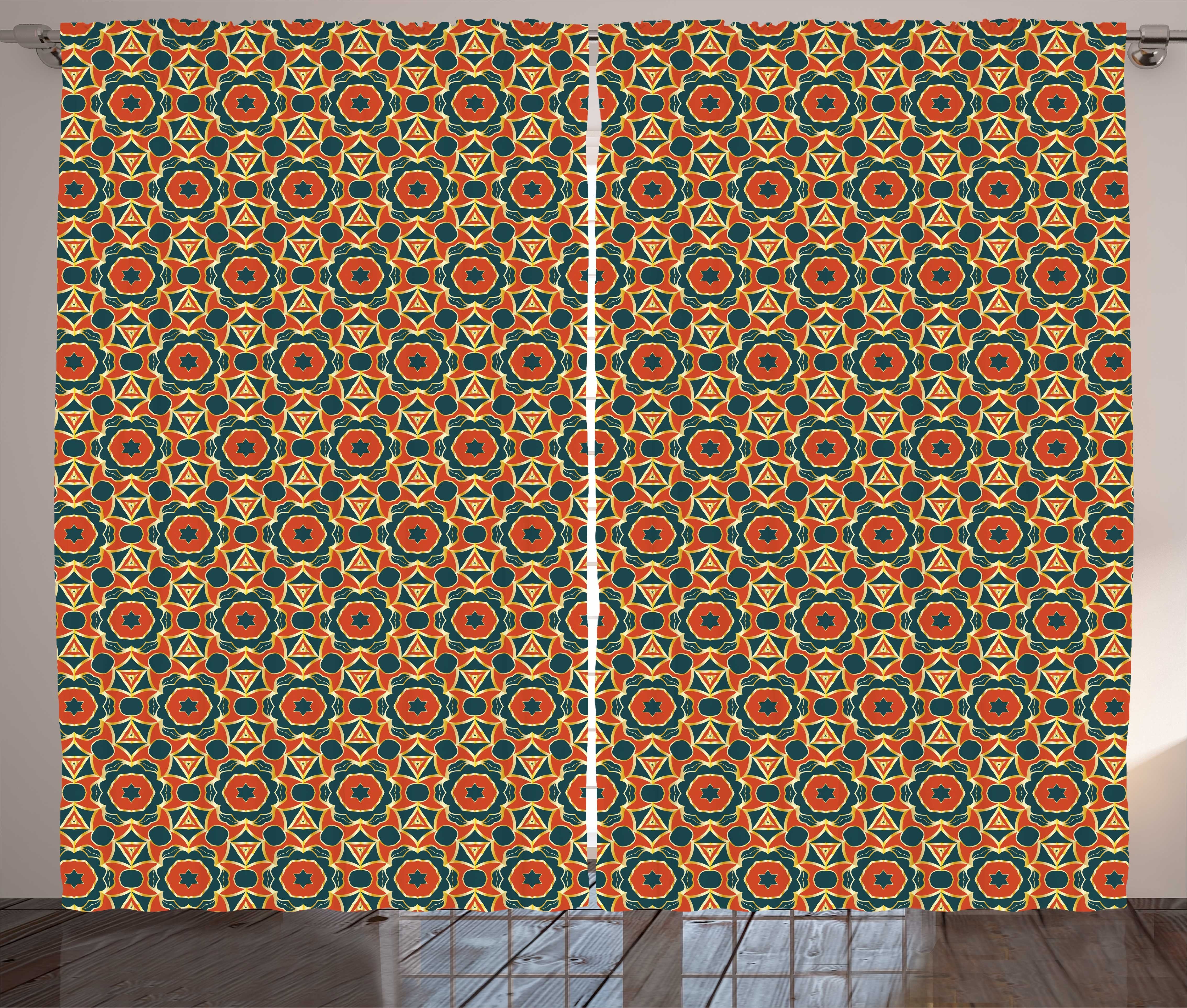 Gardine Schlafzimmer Kräuselband Vorhang mit Schlaufen und Haken, Abakuhaus, Mosaik Arabisches Blumenkeramikfliesen | Fertiggardinen