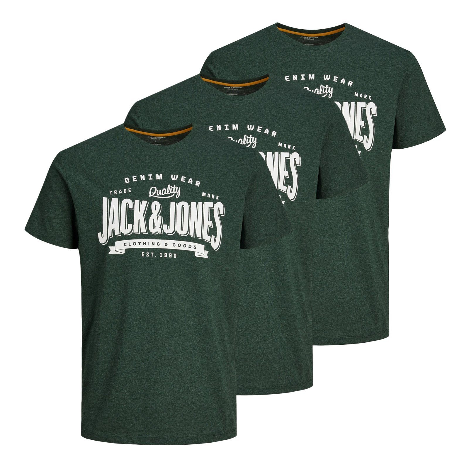 Jack & Jones T-Shirt 3er Pack JJelogo Tee SS O-Neck mit Logo-Print auf der Vorderseite mountain view melange
