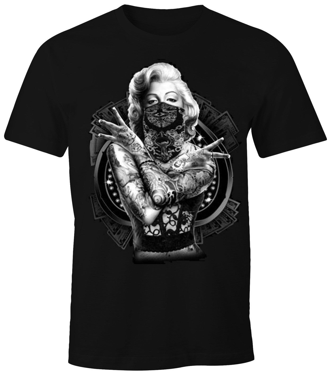 MoonWorks Print-Shirt Herren T-Shirt Marilyn Monroe Gangster Outtlaw Tattoo mit Print