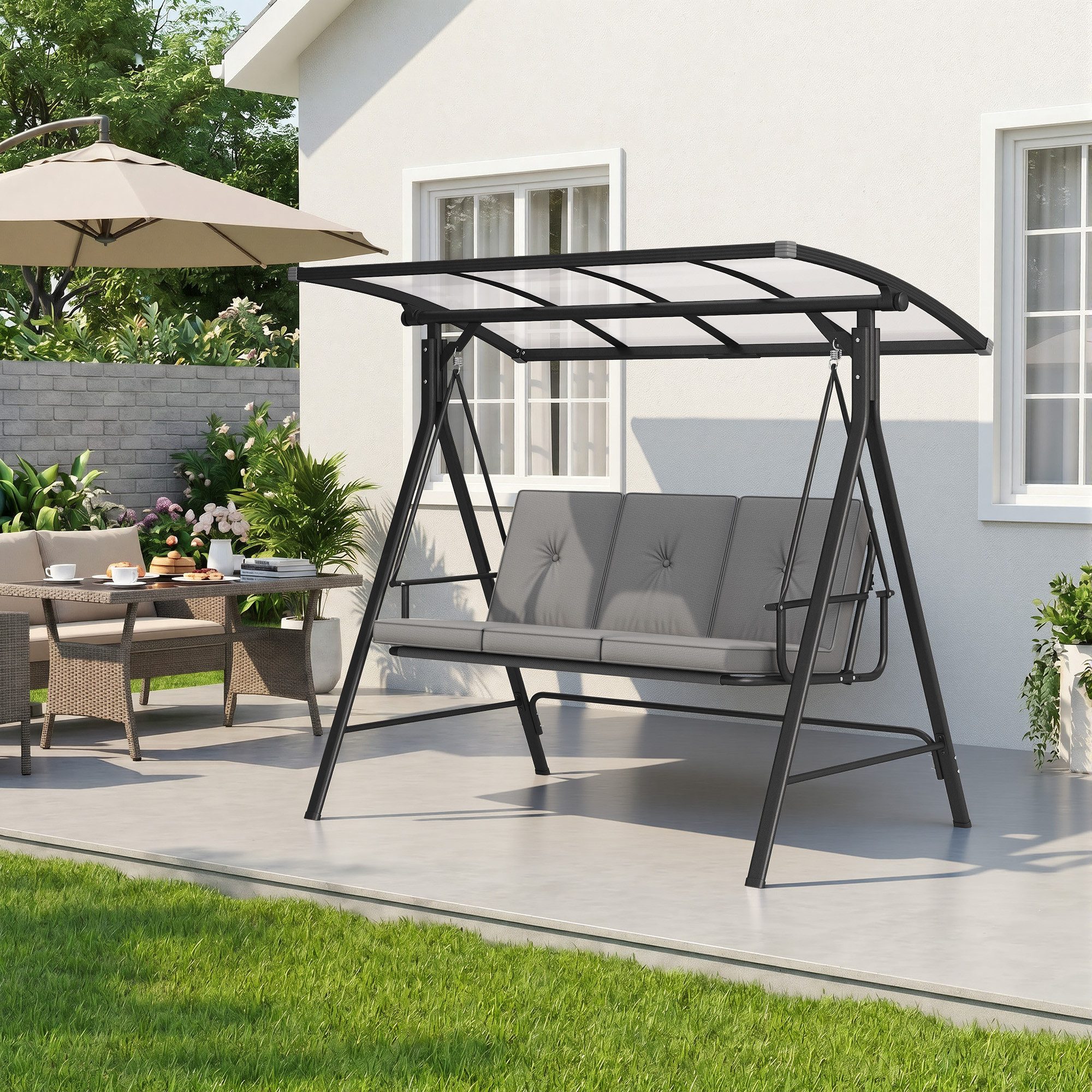 Bealife Hollywoodschaukel Gartenschaukel mit Liegefunktion, 3-Sitzer, outdoor, 3-Sitzer, Wetterfest – Bild 5 von 5