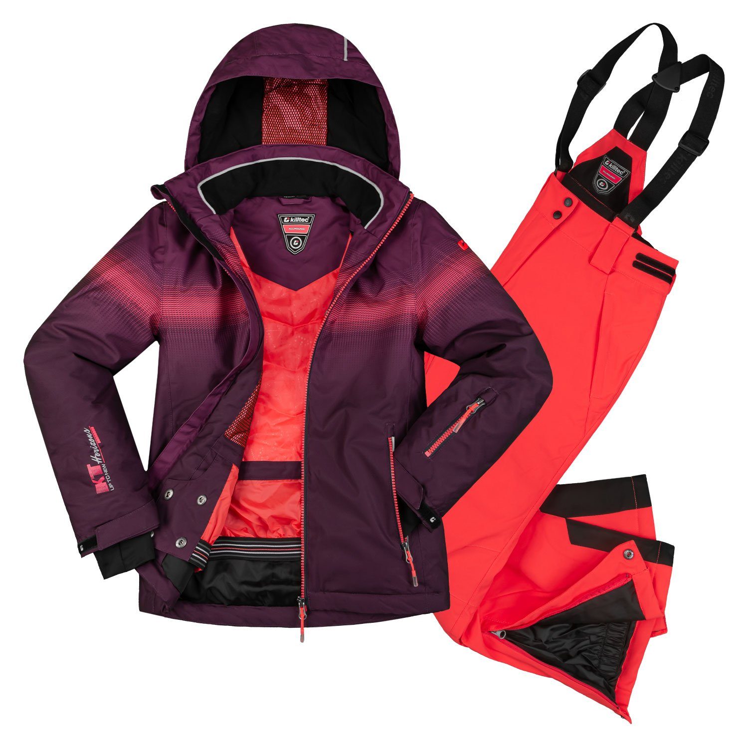 Killtec Skianzug Kinderskianzug Mädchen Skijacke lila + Skihose neon orange