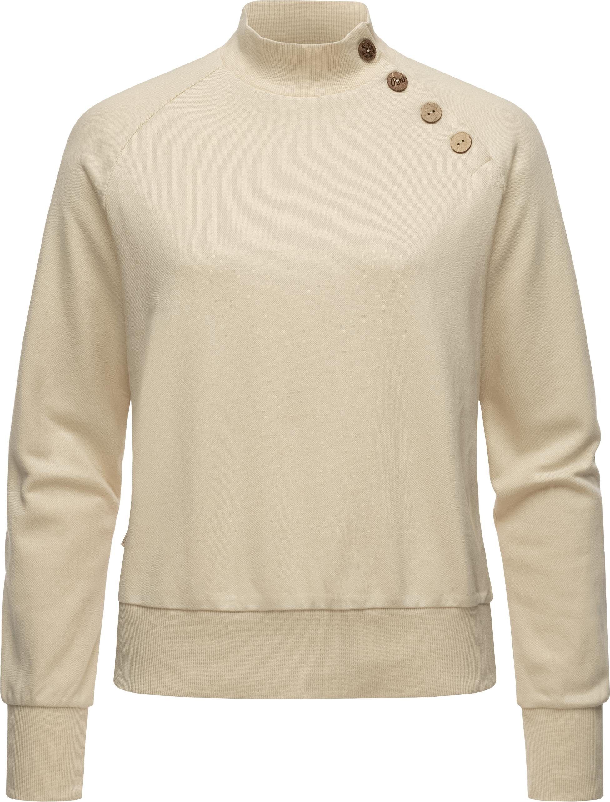 Ragwear Sweatshirt Majjorka Solid Damen Langarmshirt mit Rippbündchen und Zierknöpfen