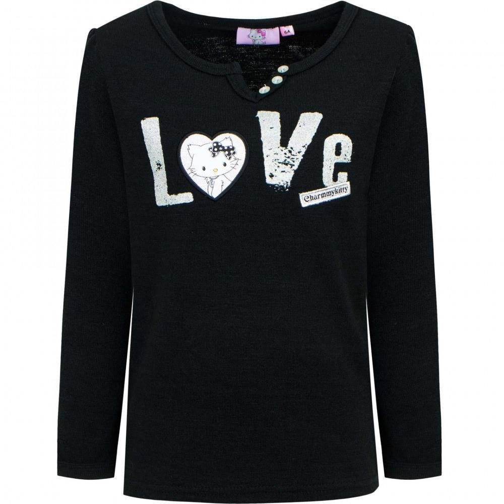 schwarz T-Shirt LOVE von Glitzer Sun Motiv Charmmy langärmeliges Kitty T-Shirt mit City