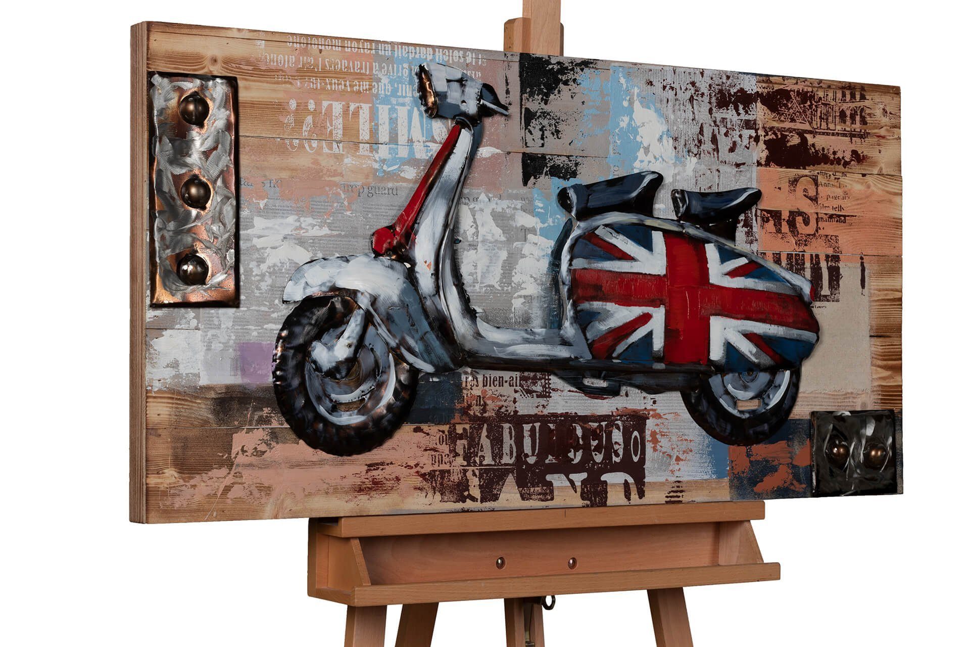 KUNSTLOFT Wandbild Trip to London 100x50 cm, handgefertigtes Wandbild mit 3D Effekt