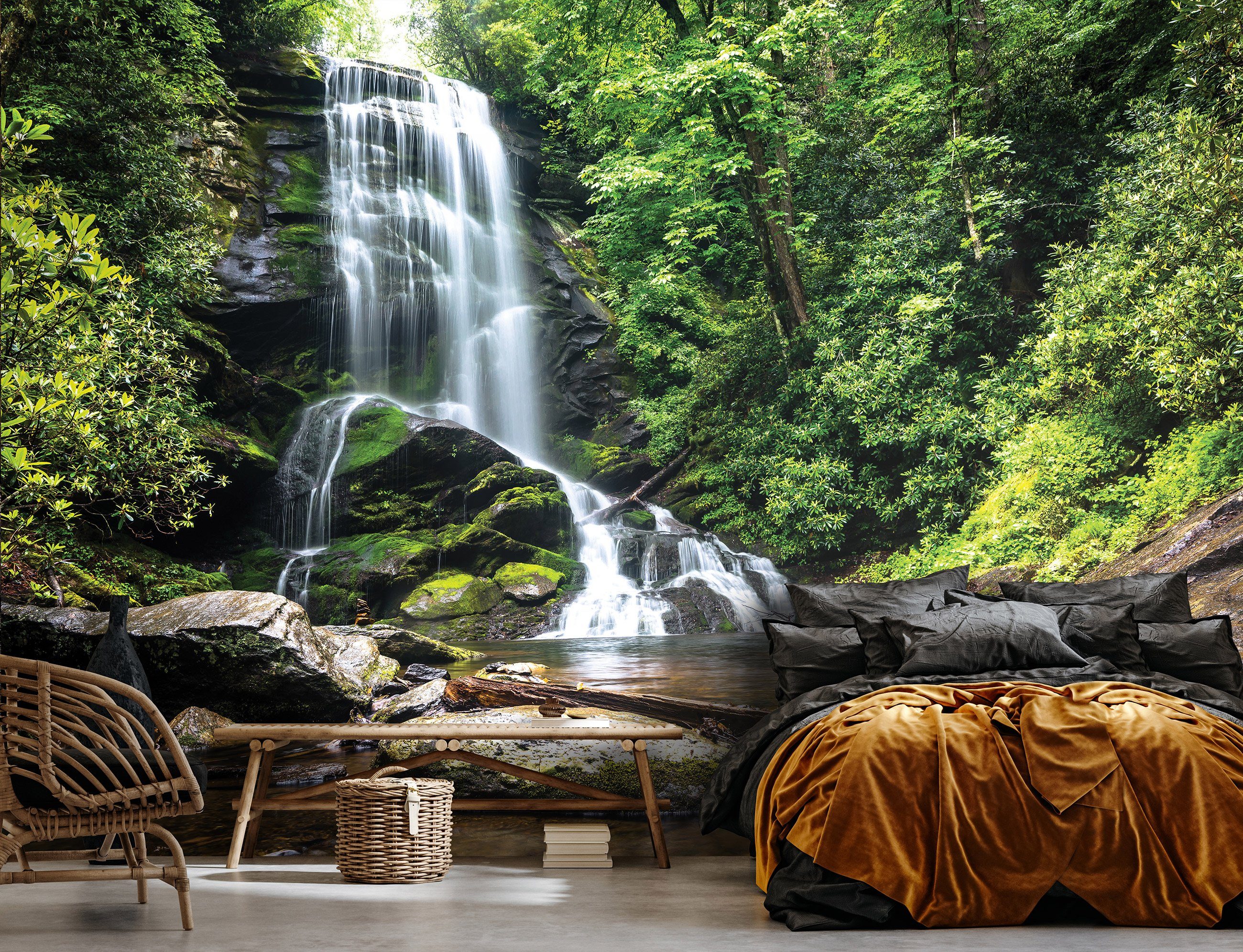 Fototapete Vliestapete Wallarena Wasserfall Wandtapete, Glatt, Wald Kleister Schlafzimmer Natur inklusive Wohnzimmer Vlies Landschaft, Tapete