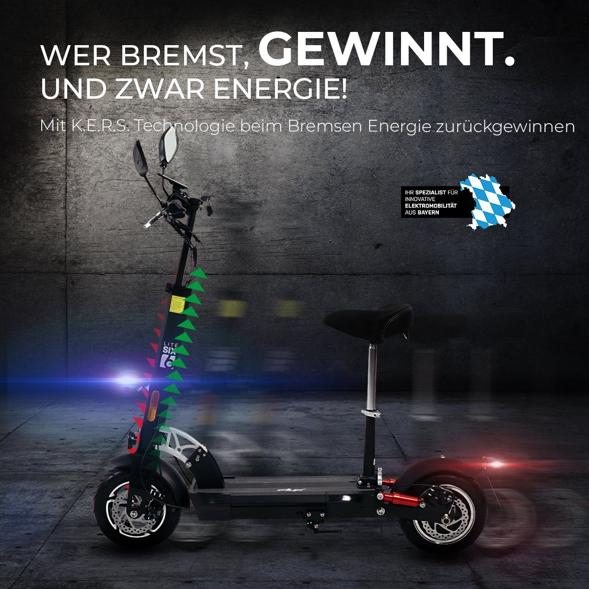 eFlux E-Scooter Lite mit zu Akku Roller W, tlg), Scooter Lithium-Ionen Reichweite km/h, klappbar, - Six Straßenzulassung km bis Elektro 40,00 45 - Sitz (1 1000,00 