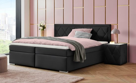 LEONIQUE Boxbett ALFIE , wahlweise mit Bettkasten, mit Knopfheftung - Einrichtungsbeispiel