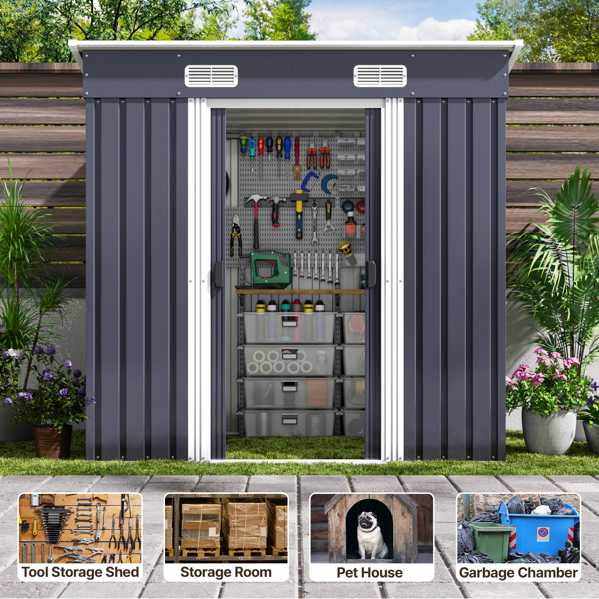 Bealife Gartenhaus Robuster Metall-Gartengeräteschuppen 194*121*182 CM günstig online kaufen