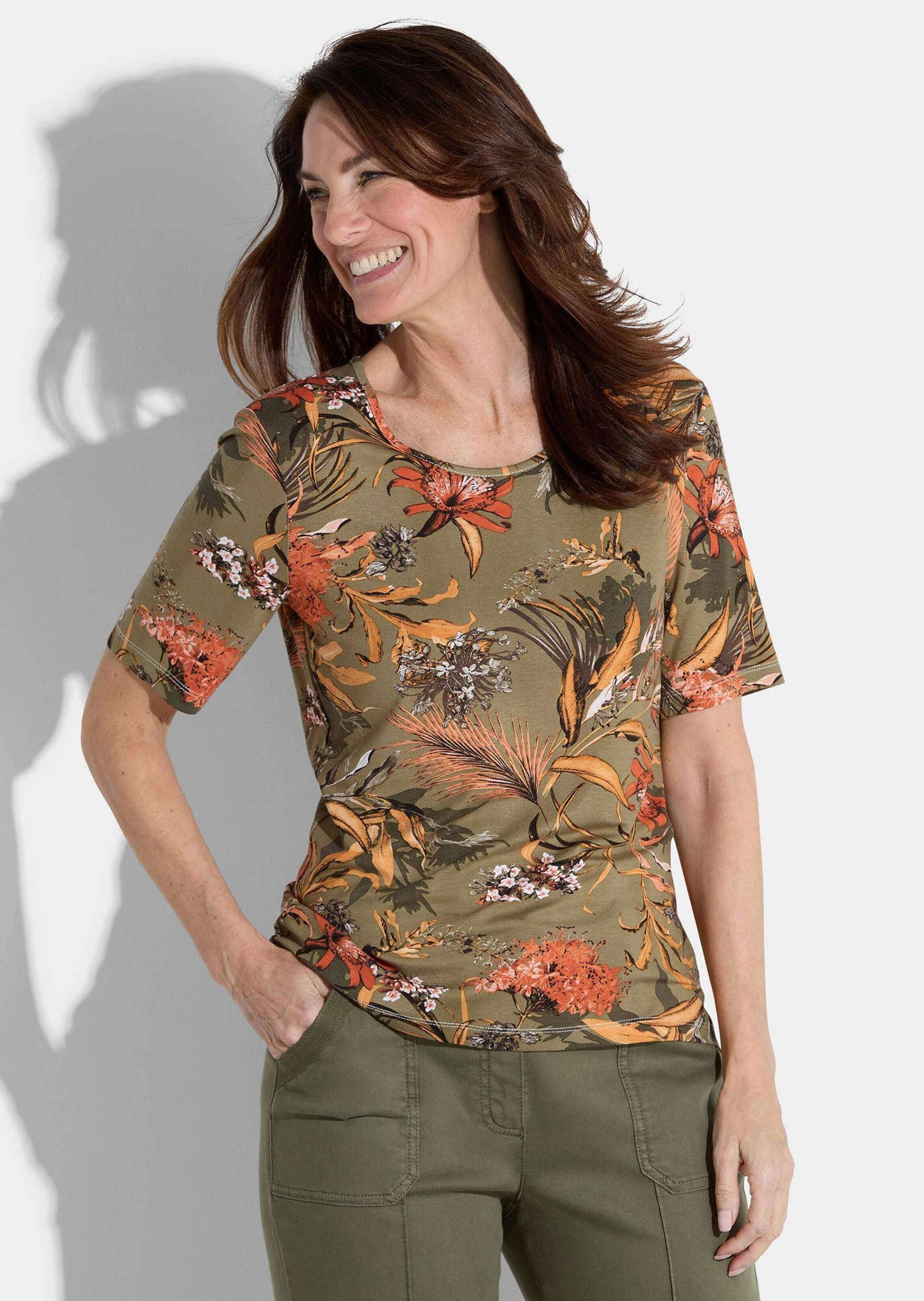 T-Shirt Blusenshirt mit Tropen-Design