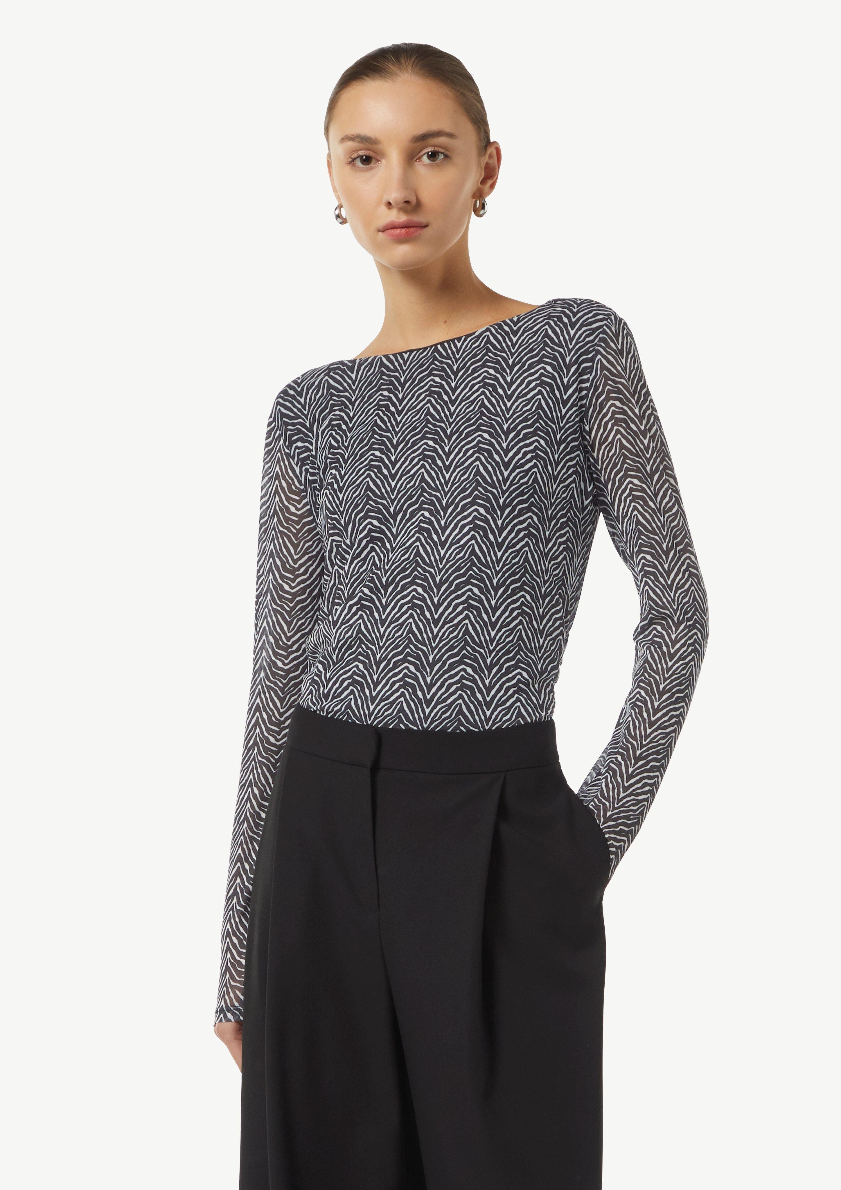 Comma Langarmshirt Mesh-Shirt mit seitlicher Raffung günstig online kaufen