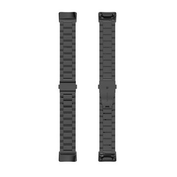 Wigento Smartwatch-Armband Für Fitbit Charge 6 / 5 Style Stahl Ersatz Armband Smart Uhr Schwarz