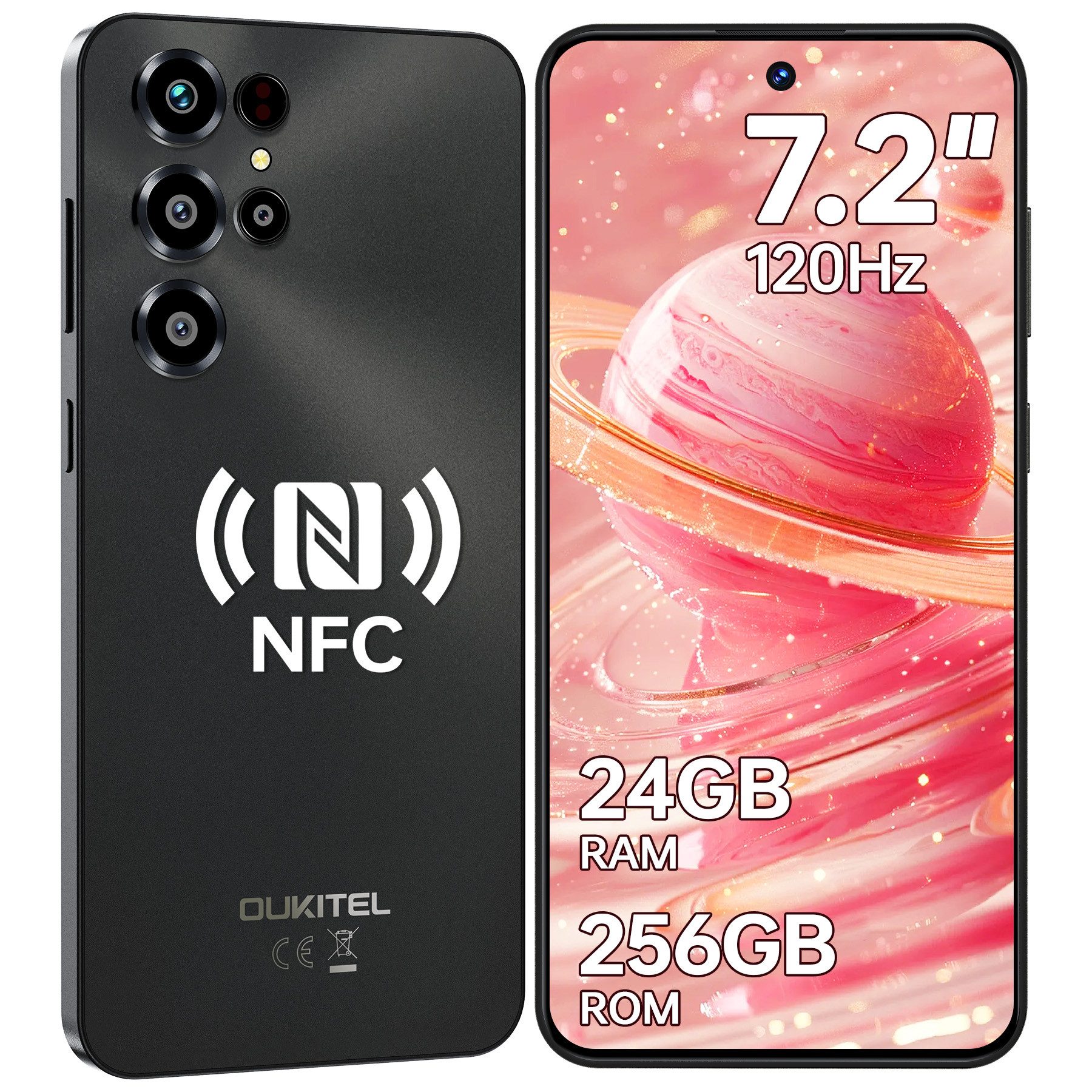 OUKITEL C68 4G Android 15 Smartphone (18,28 cm/7.2 Zoll, 256 GB Speicherplatz, 64 MP Kamera, 7,2" HD+ 120Hz, 64MP+8MP, 6000mAh, Dual SIM 4G, NFC, Face ID)
