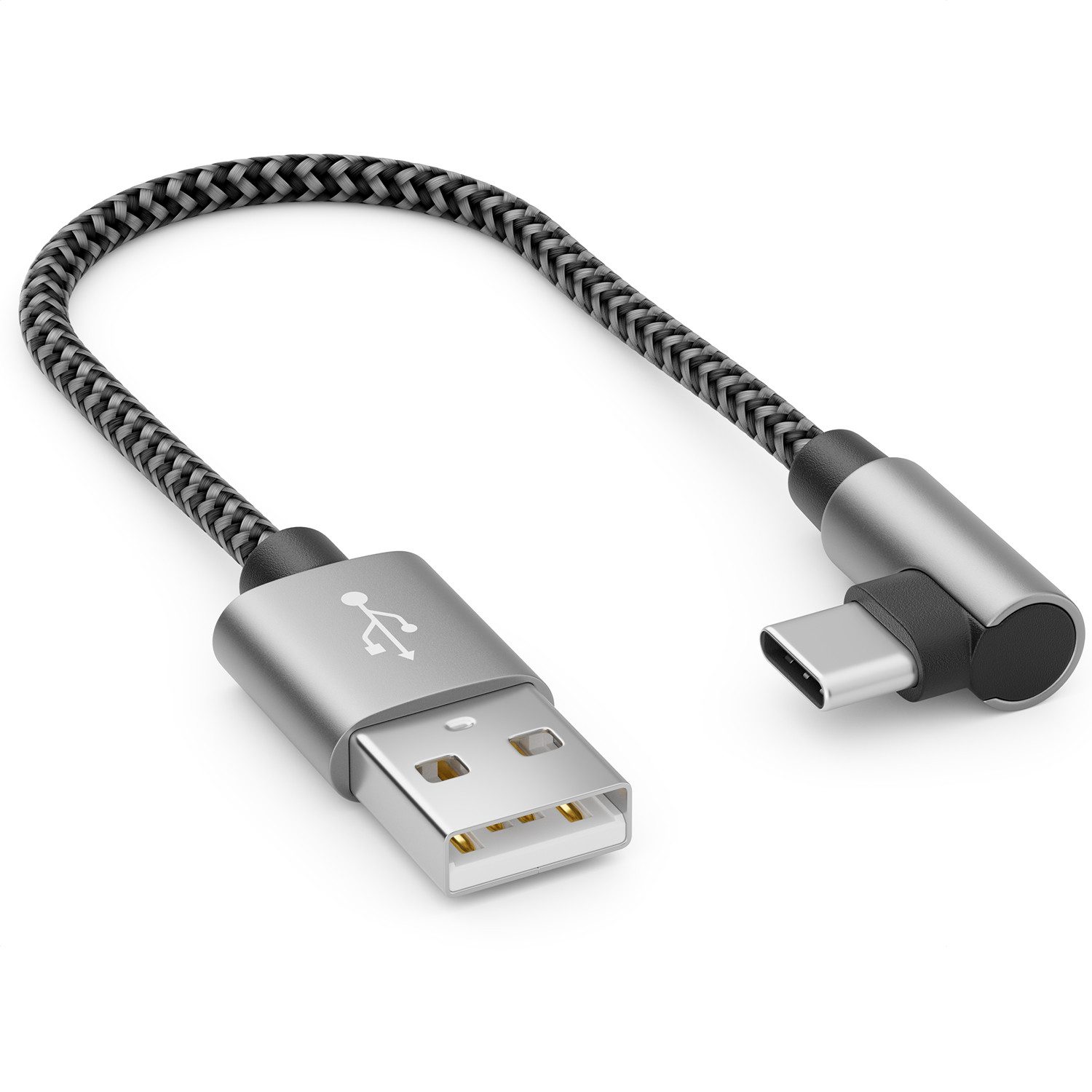 deleyCON deleyCON 0,15m USB A zu USB C Kabel USB-C Stecker 90° Gewinkelt Kurze USB-Kabel