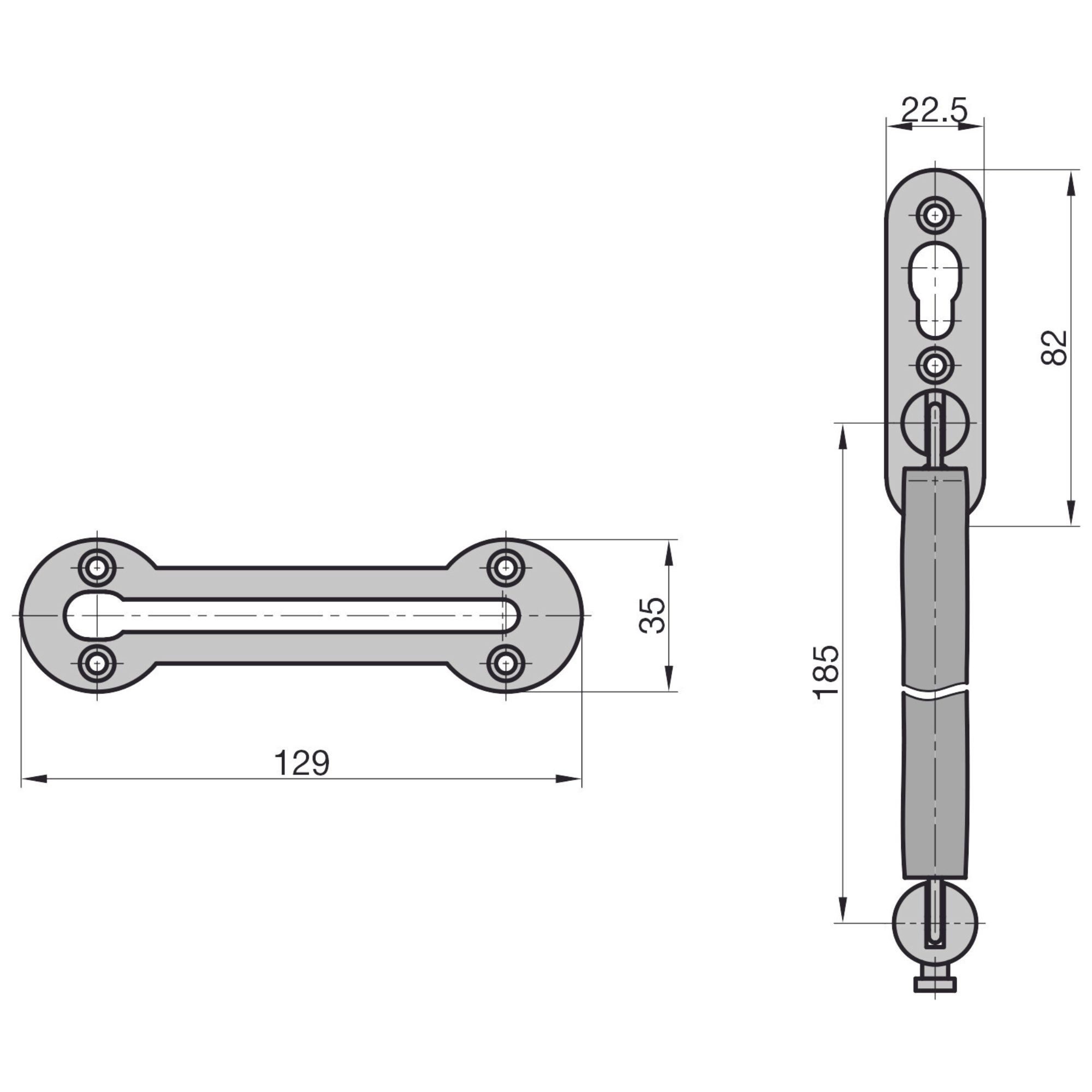 BASI Türkette Türspaltsperre, (Packung), mit Kratzschutz, gehärtete Kettenglieder, Kettenlänge 185 mm
