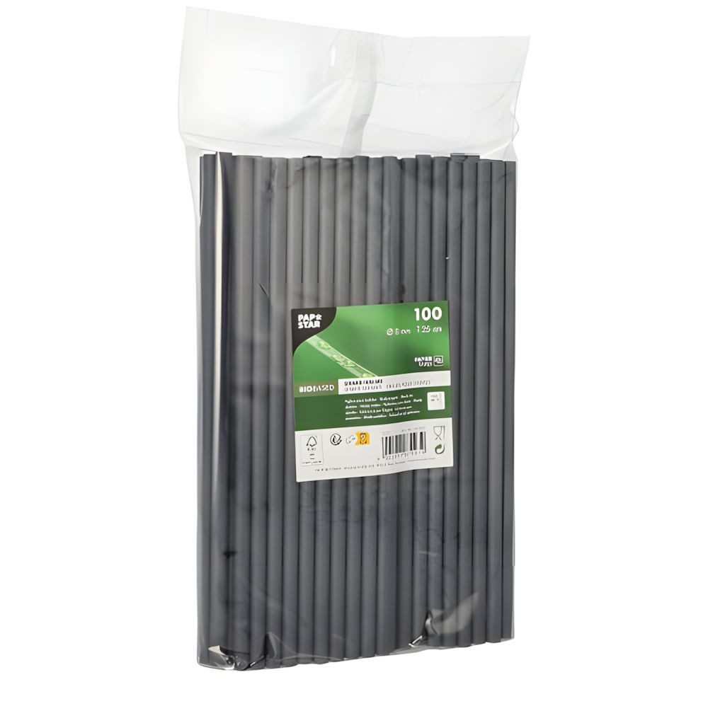 PAPSTAR Trinkhalme Shake-Halme, Papier Ø 8 mm, 25 cm schwarz 100 Stk