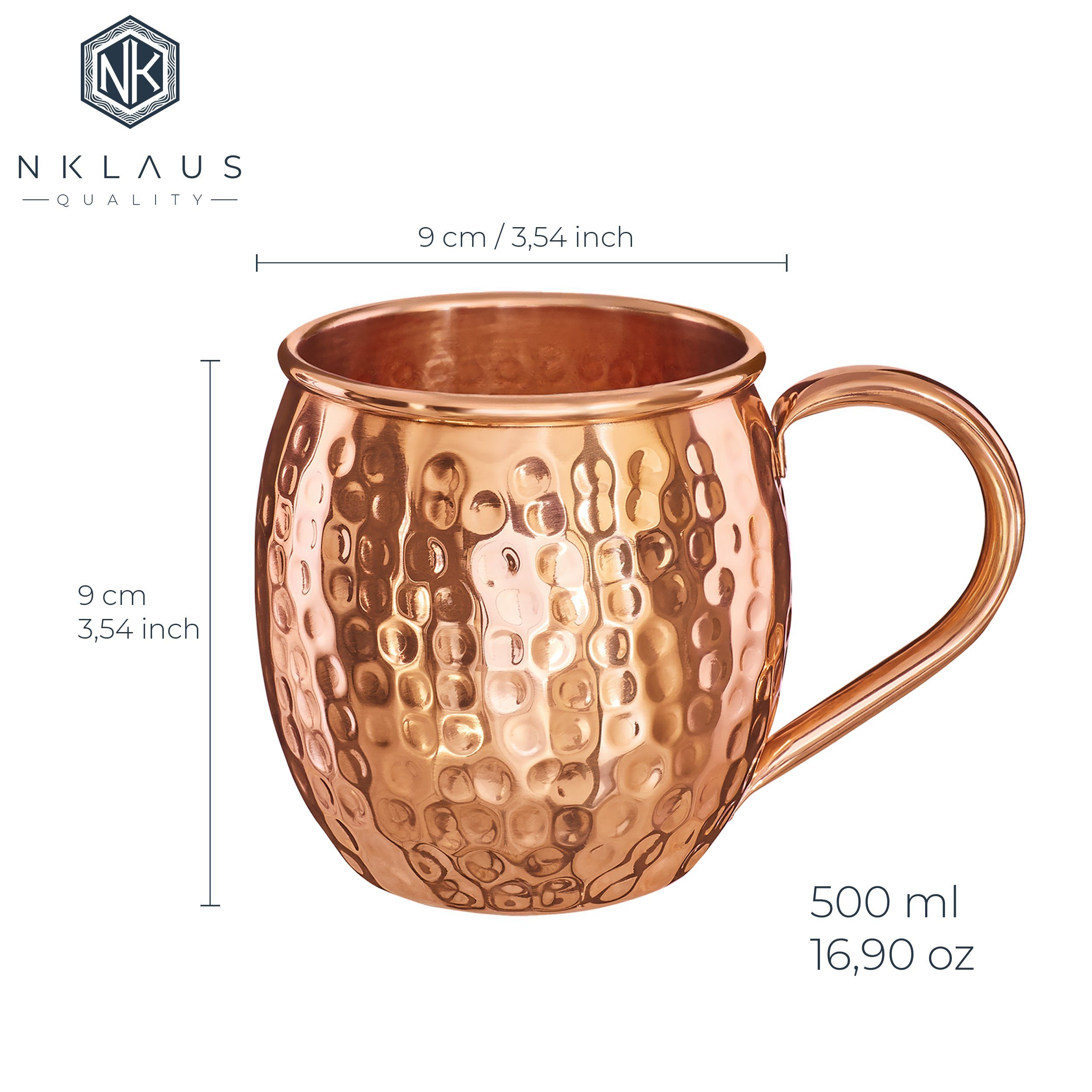 NKlaus Becher 140g Kupferbecher reines Kupfer 100% Ayuverda Kupfertasse Oval Moscow, Kupfer