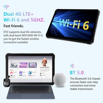 Fossibot DT2 Outdoor 20(12+8) GB RAM 2TB Erweiterbar Wasserdichtes Tablet (10.4", 256 GB, Andriod 13, 4G LTE, Mit FHD 22000mAh Akku(66W) 64MP+32MP Kamera,Octa-CoreWiFi 6/GPS)