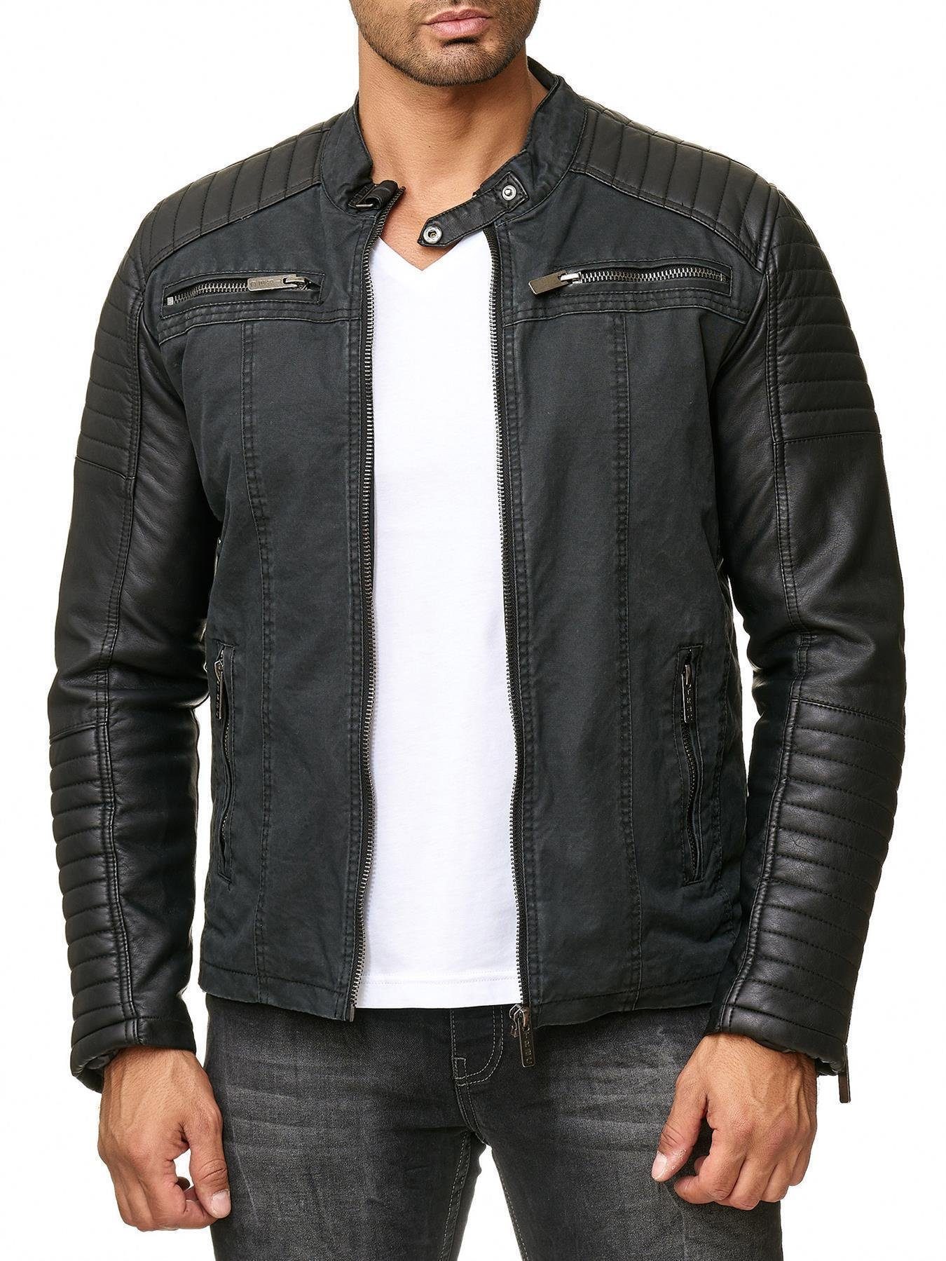 RedBridge Lederimitatjacke Baumwolle Qualität Schwarz Premium und Bikerjacke Kunst-Leder