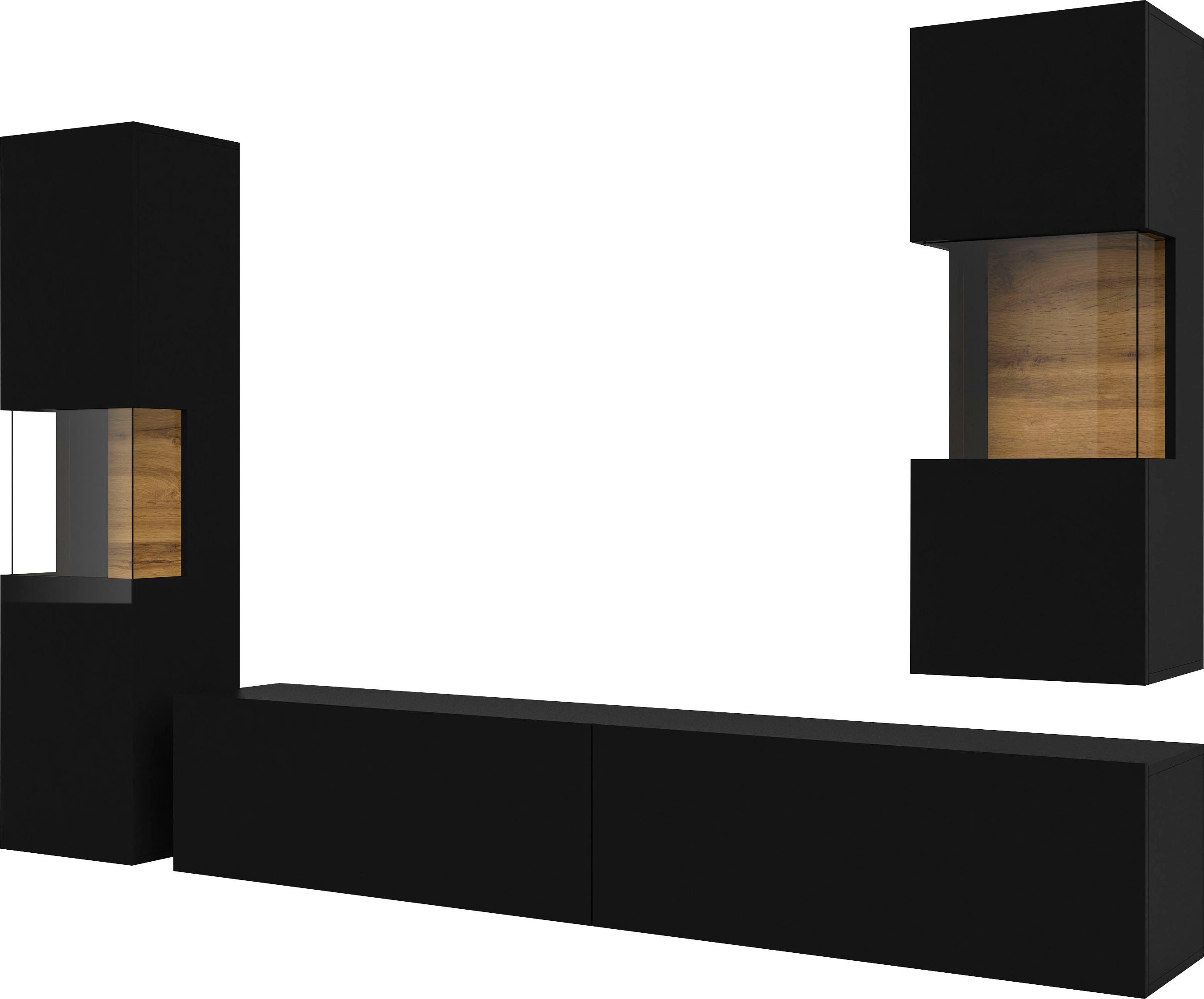 Home affaire Wohnwand Ava, Wohnzimmer-Set hängend/stehend montierbar, Vitrine, Lowboard, 3-tlg.