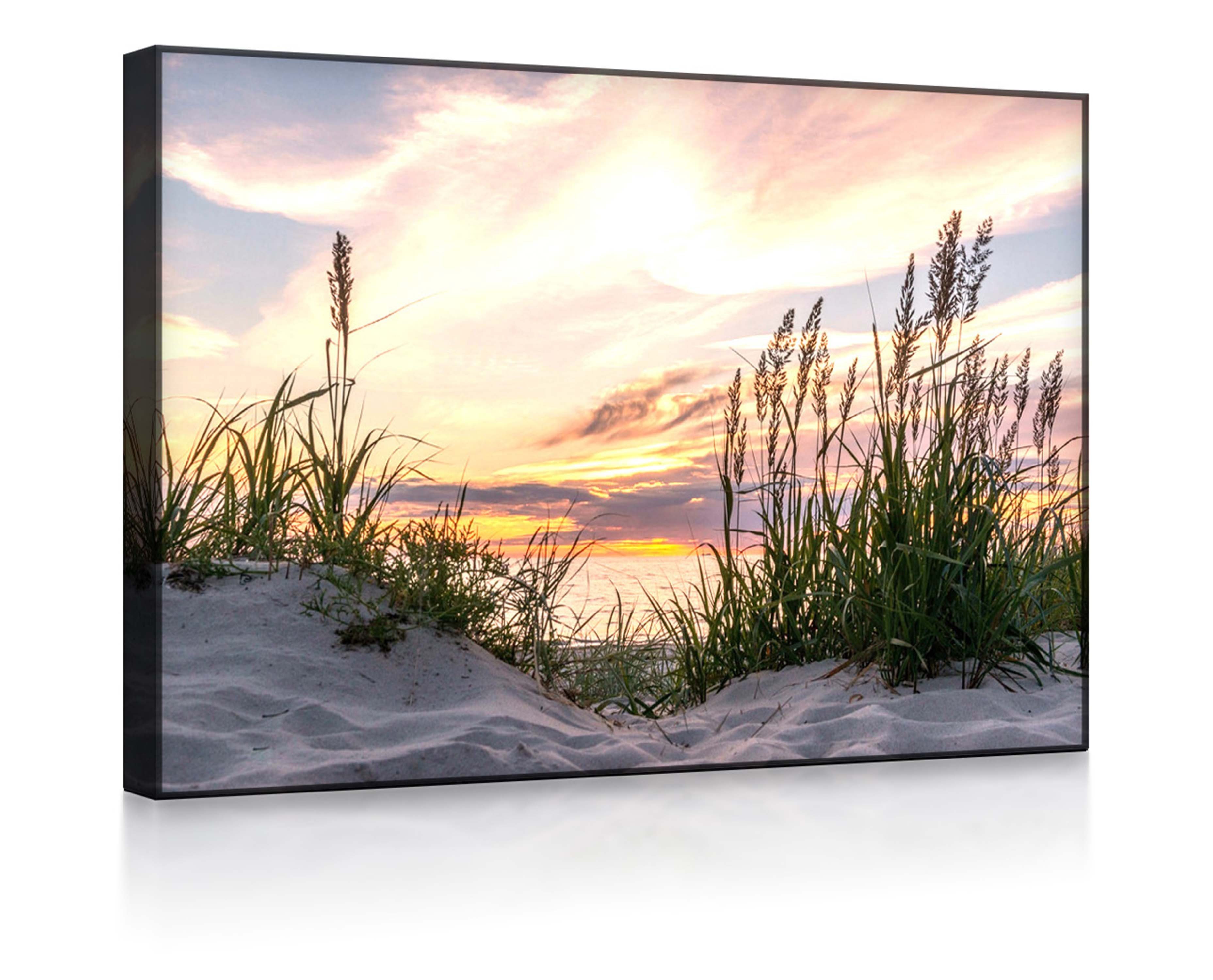 lightbox-multicolor LED-Bild Gras am Strand bei Sonnenuntergang front lighted / 80x60cm, Leuchtbild mit Fernbedienung