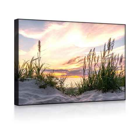 lightbox-multicolor LED-Bild Gras am Strand bei Sonnenuntergang front lighted / 60x40cm, Leuchtbild mit Fernbedienung