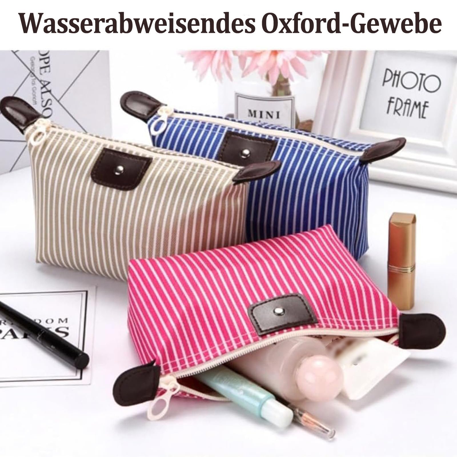 Coonoor Kosmetiktasche 5-teiliges Kosmetiktasche, Mini-Reise-Waschtasche, (5-tlg), tragbare Kosmetiktasche, gestreifter Aufbewahrungsbeutel – Bild 4 von 5