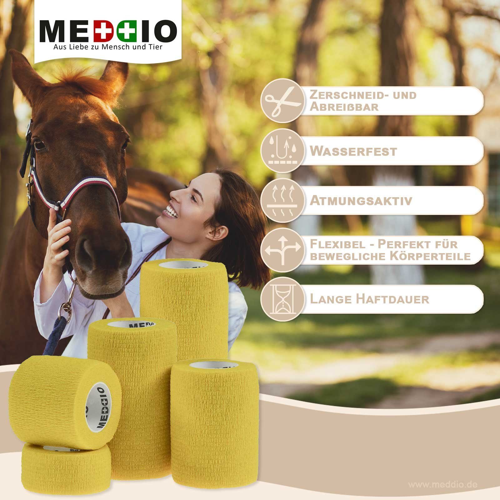 meDDio Pferdebandage 1 Haftbandage Selbsthaftende Fixierbinde Bandage 7,5cm / gelb 4,5m x