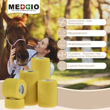 meDDio Pferdebandage 1 Haftbandage Selbsthaftende Bandage / Fixierbinde 7,5cm x 4,5m gelb