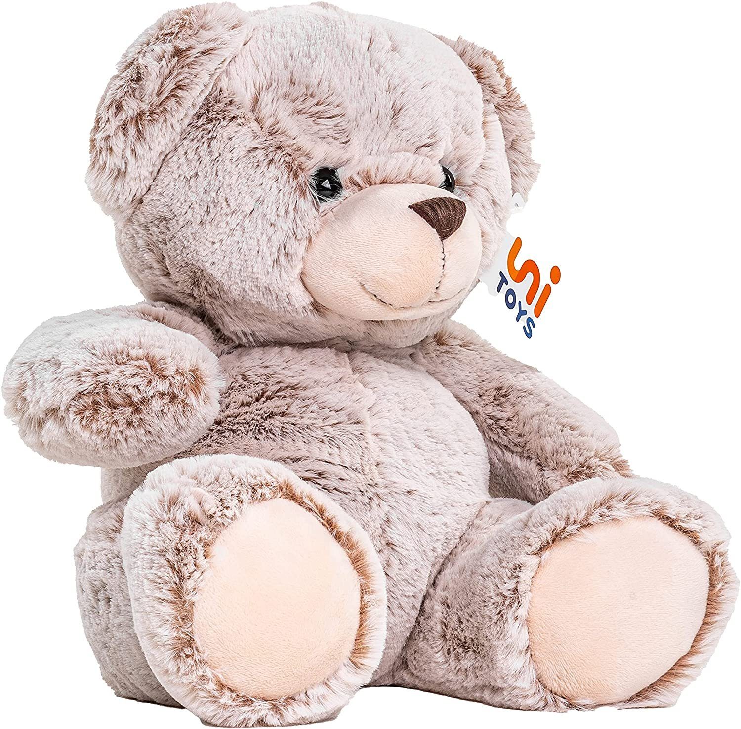 Uni-Toys Kuscheltier Teddybär - superweich - hellbraun / dunkelbraun - 24 cm - Plüsch-Teddy, zu 100 % recyceltes Füllmaterial