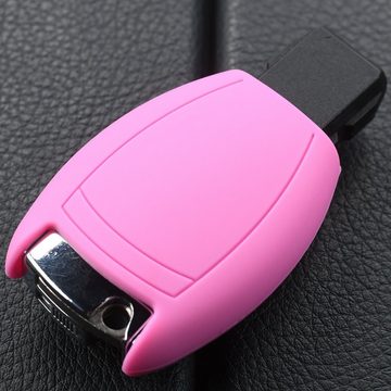 mt-key Schlüsseltasche Autoschlüssel Softcase Silikon Schutzhülle Rosa, für Mercedes Benz W212 S212 C207 A207 CLS CLA 117 W242 W246 W176 W221