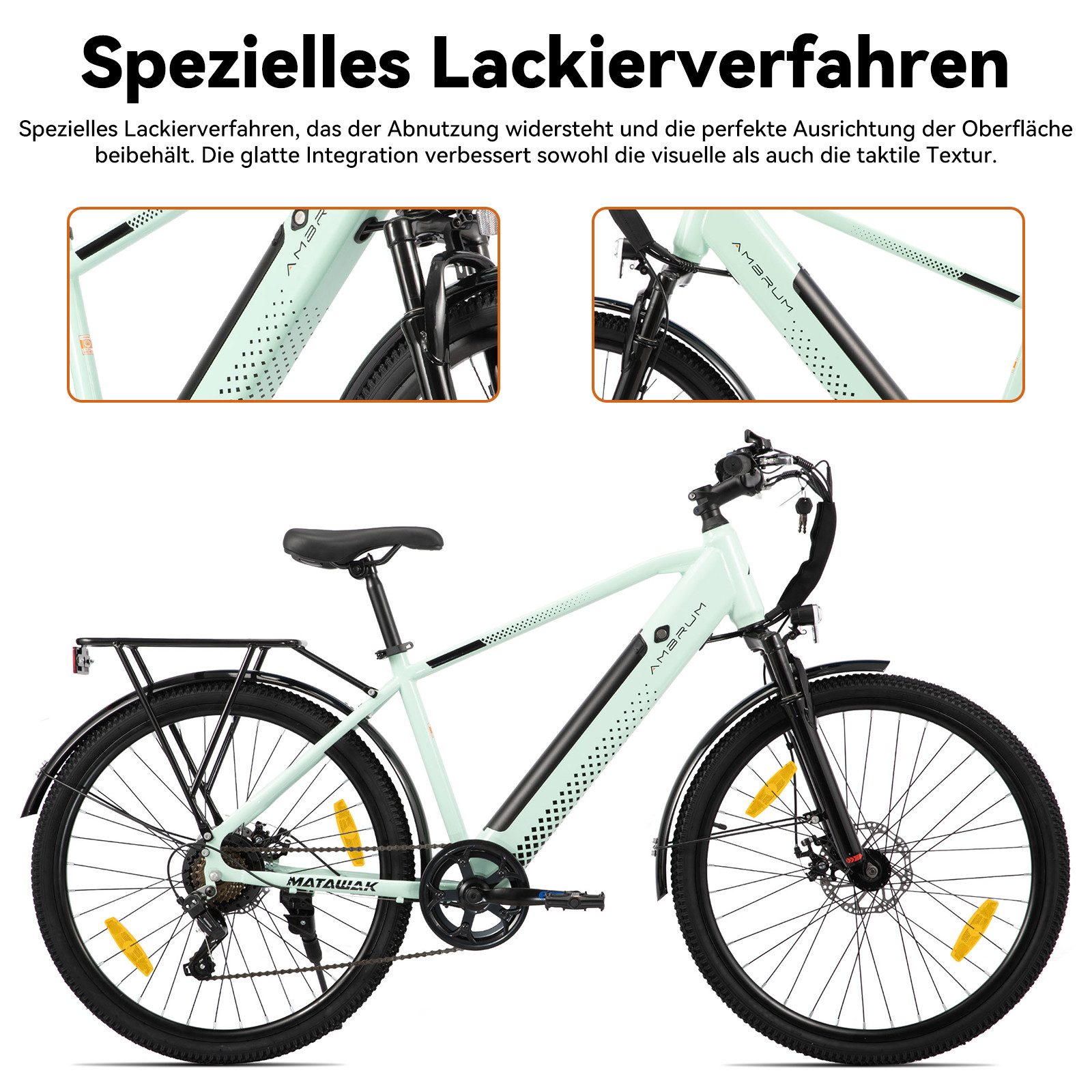 HILAND E-Bike 26" Elektro-Citybike 250W 10,4Ah mit Gepäckträger für Pendeln & Touren, Heckmotor, 374,4 Wh