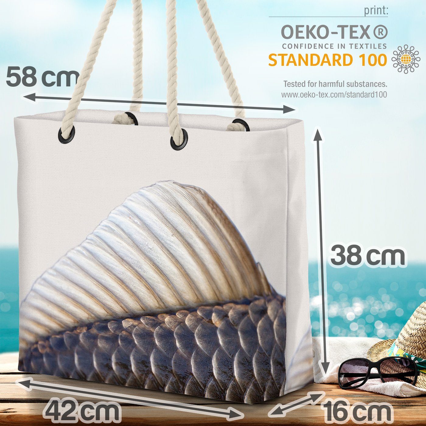 Fisch fisch Angeln (1-tlg), VOID tier Strandtasche flosse geometrie s Fischflosse haut Schuppen