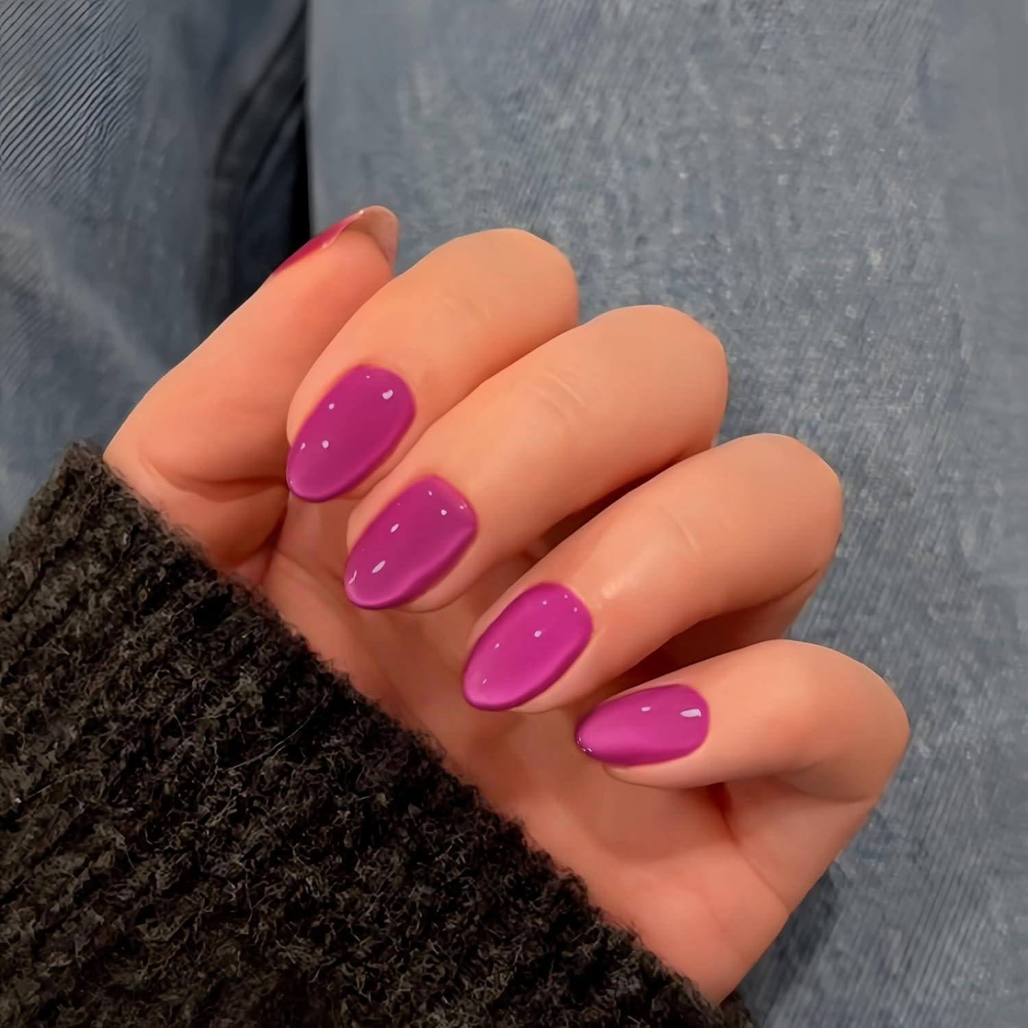 LuxusKollektion Kunstfingernägel Fake Nails Kurz Oval Mandel Cat Eye Fuchsia Chrome Glas Heiß Rosa